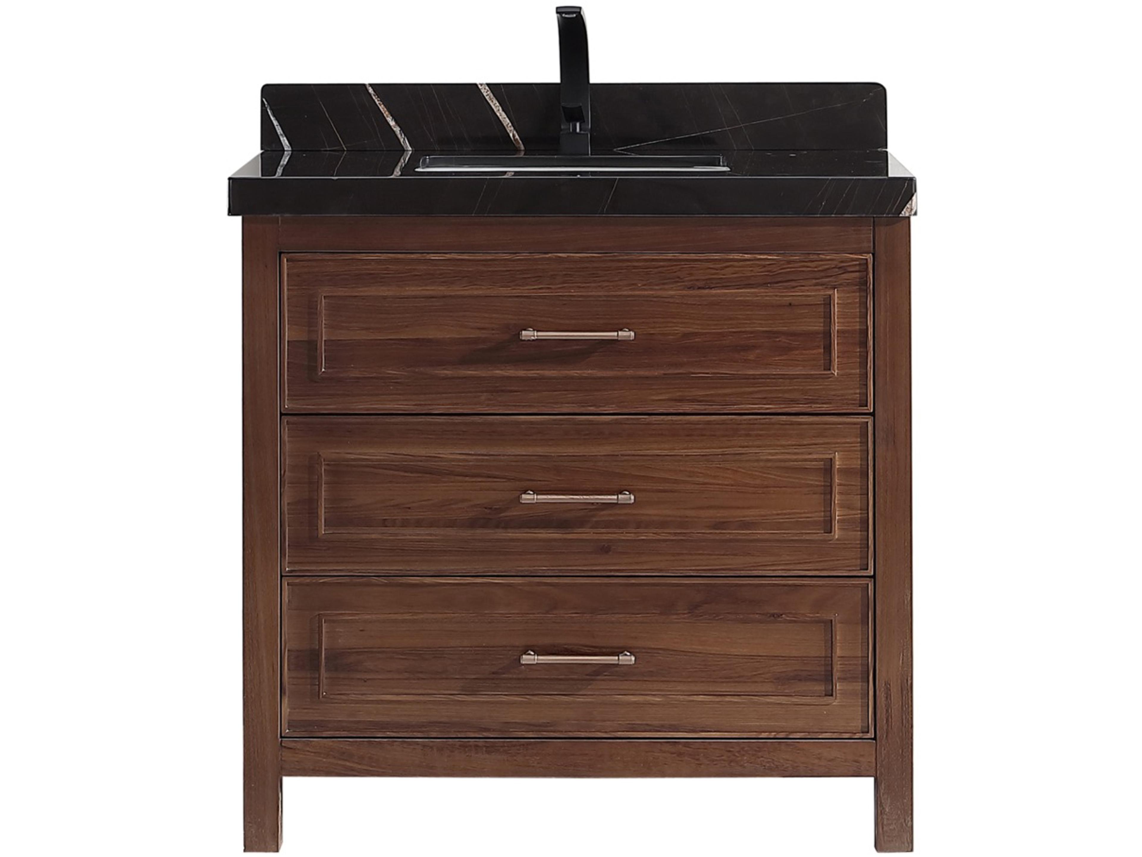 Wk Series Ebony Dark Brown Vanity With Black Natural Top