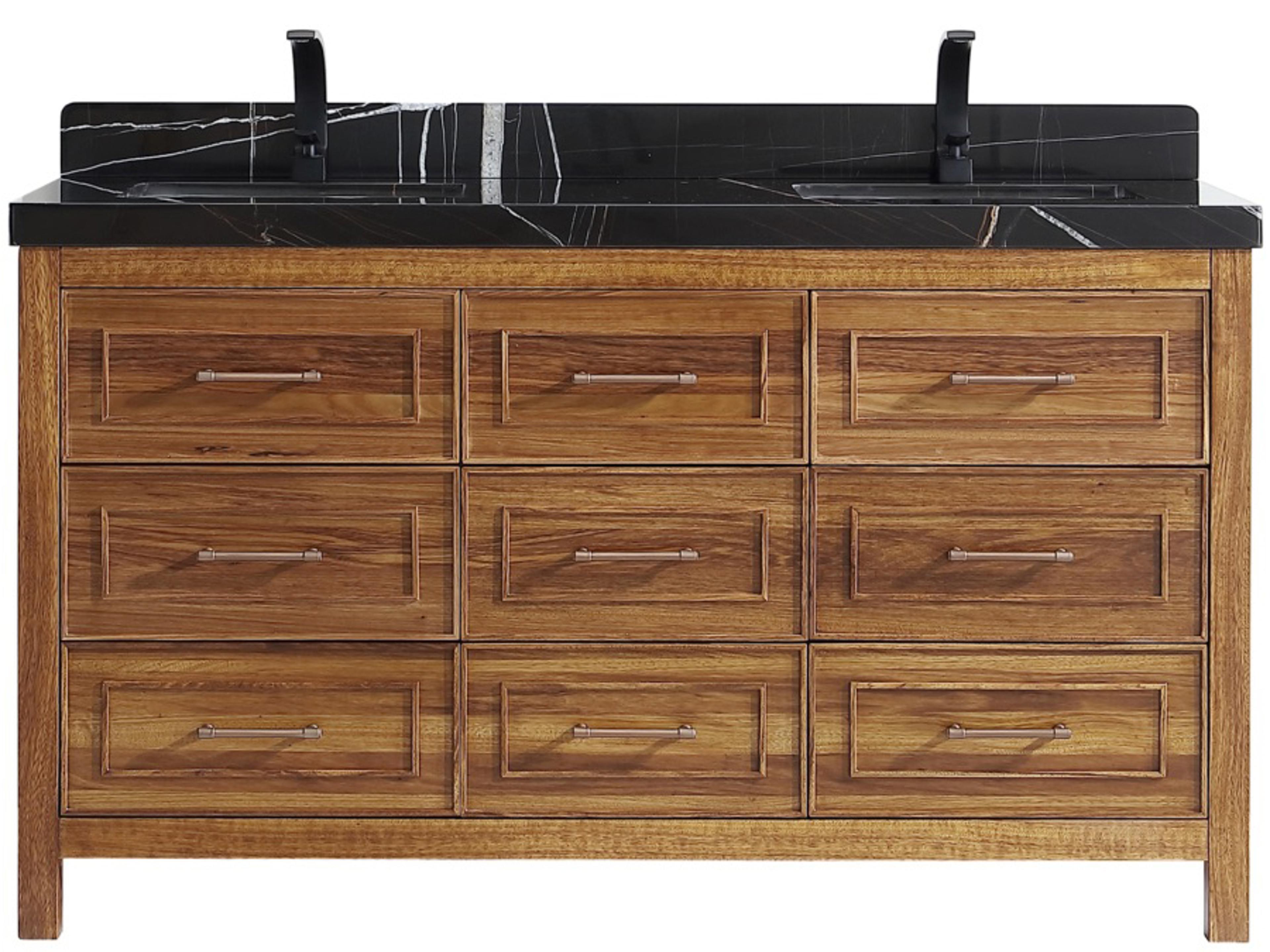 Wk Series Ebony Light Brown Vanity With Black Natural Top