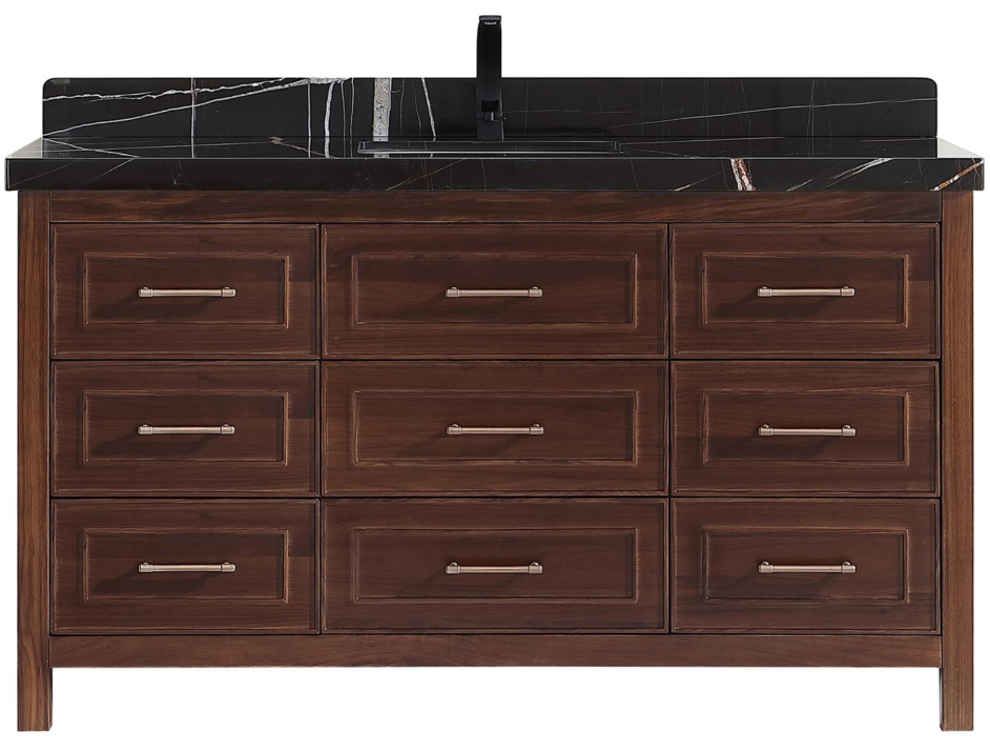Wk Series Ebony Dark Brown Vanity With Black Natural Top
