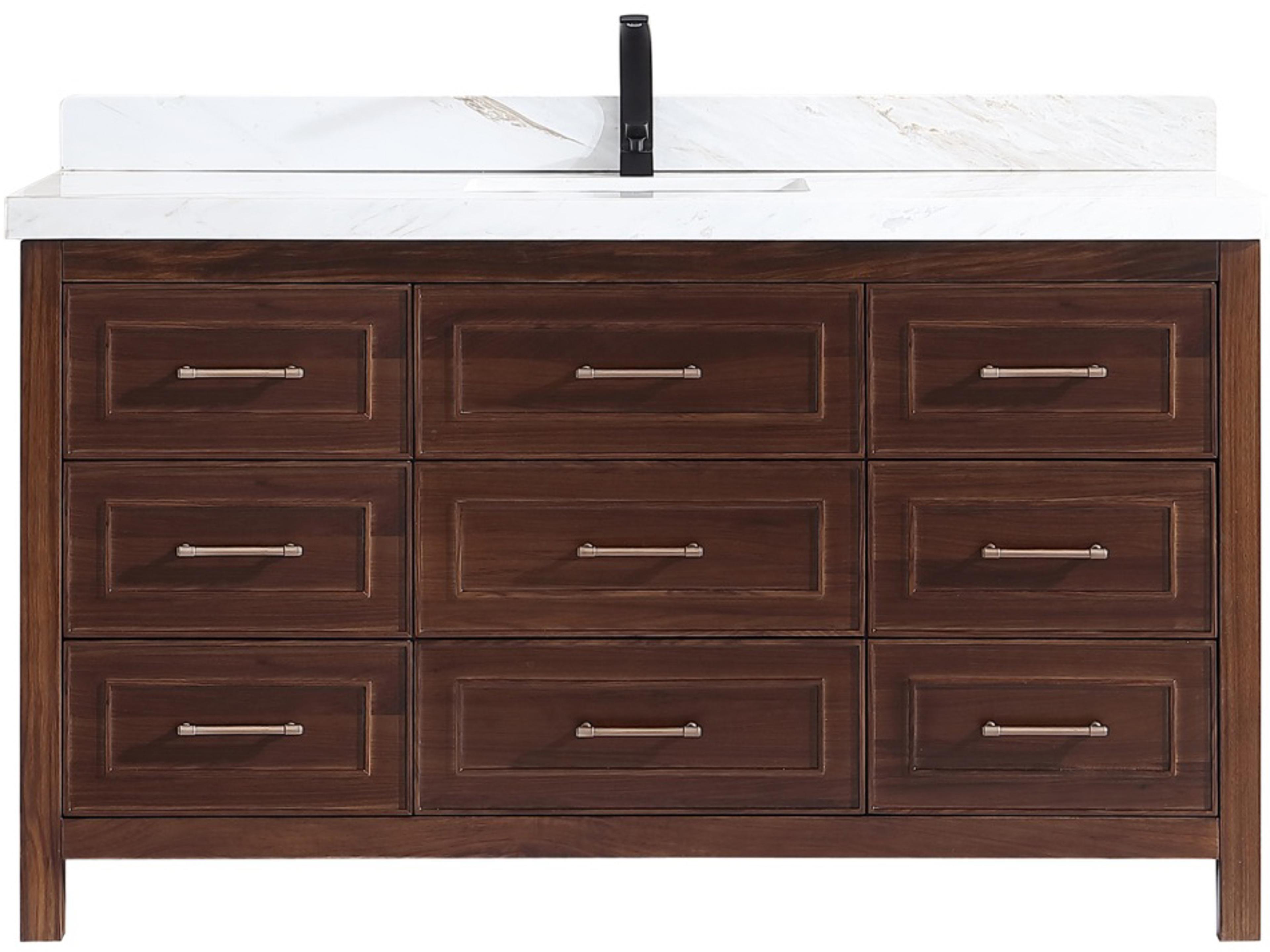 Wk Series Ebony Dark Brown Vanity With White Natural Top