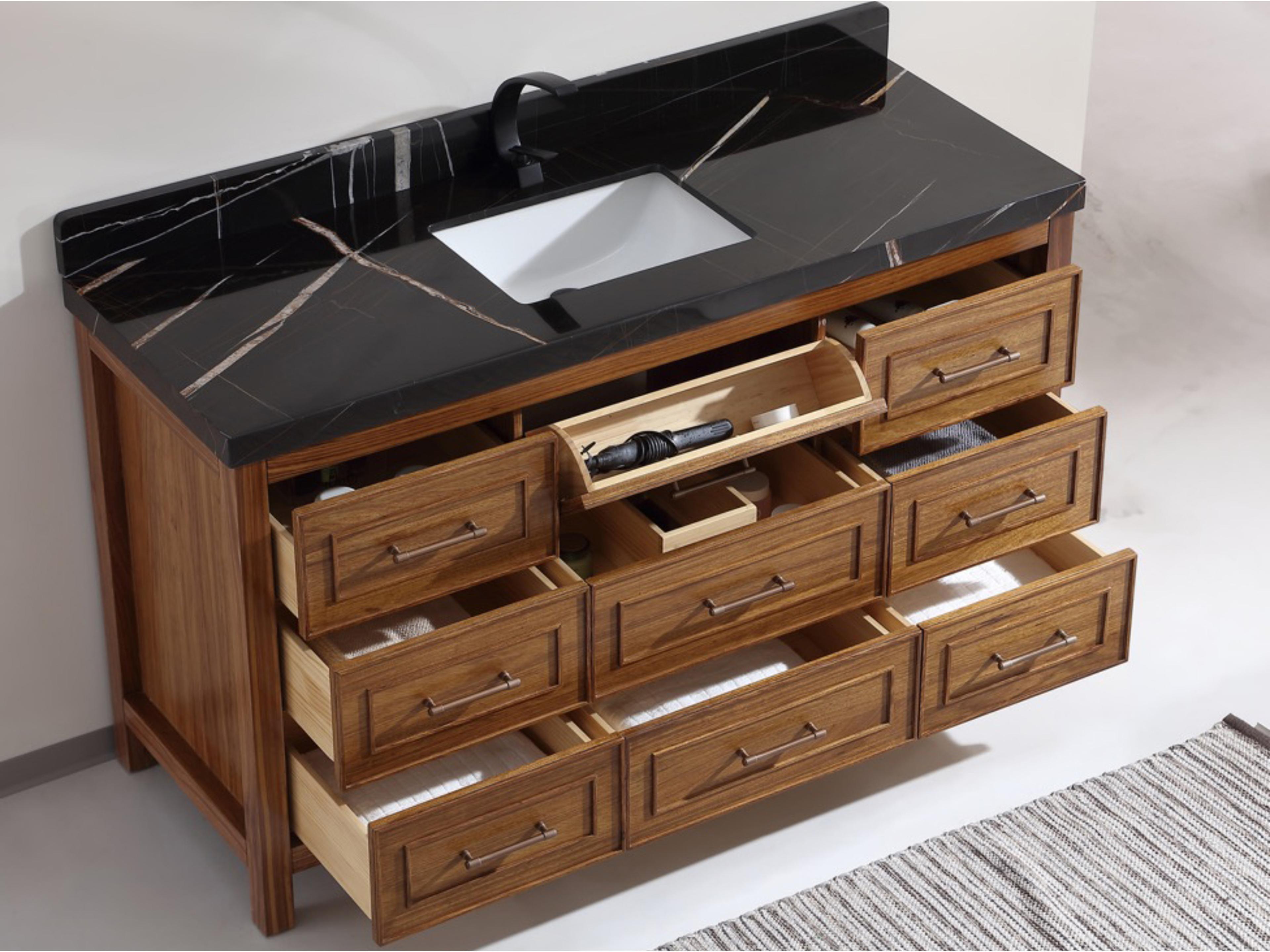 Legion Furniture Wk Series Ebony Dark Brown Vanity With Black Natural Top