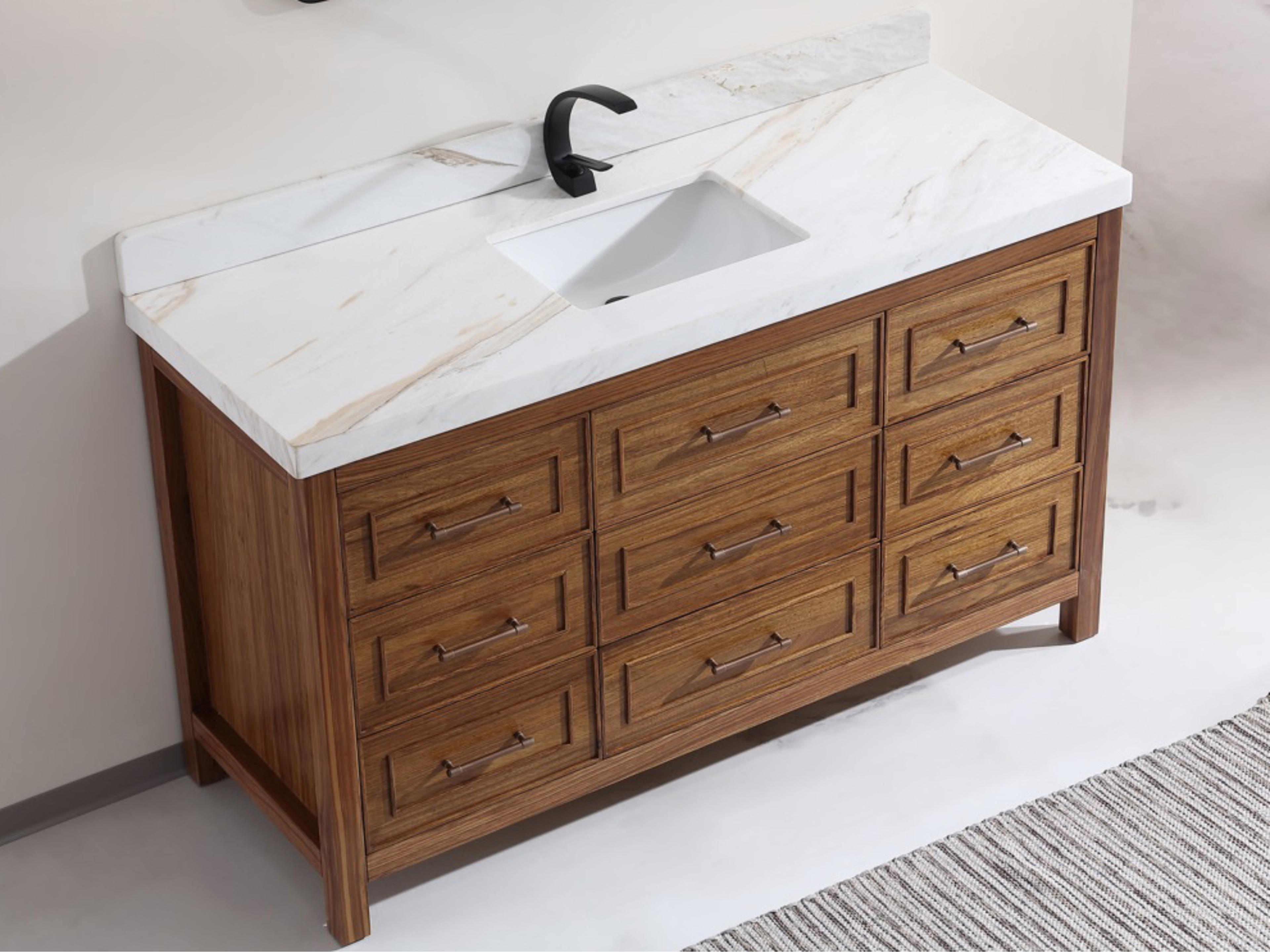 Legion Furniture Wk Series Ebony Light Brown Vanity With White Natural Top