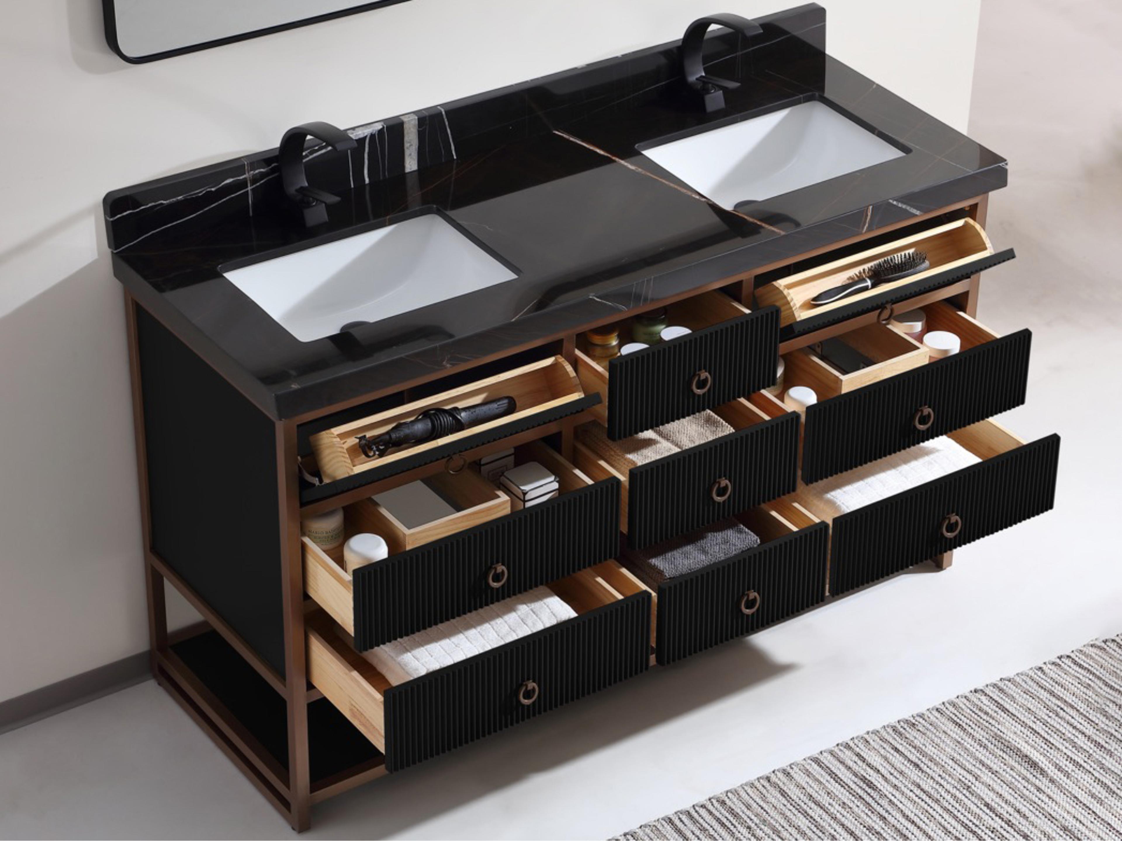 Legion Furniture Wk Series Tricorn Black Vanity With Black Natural Top