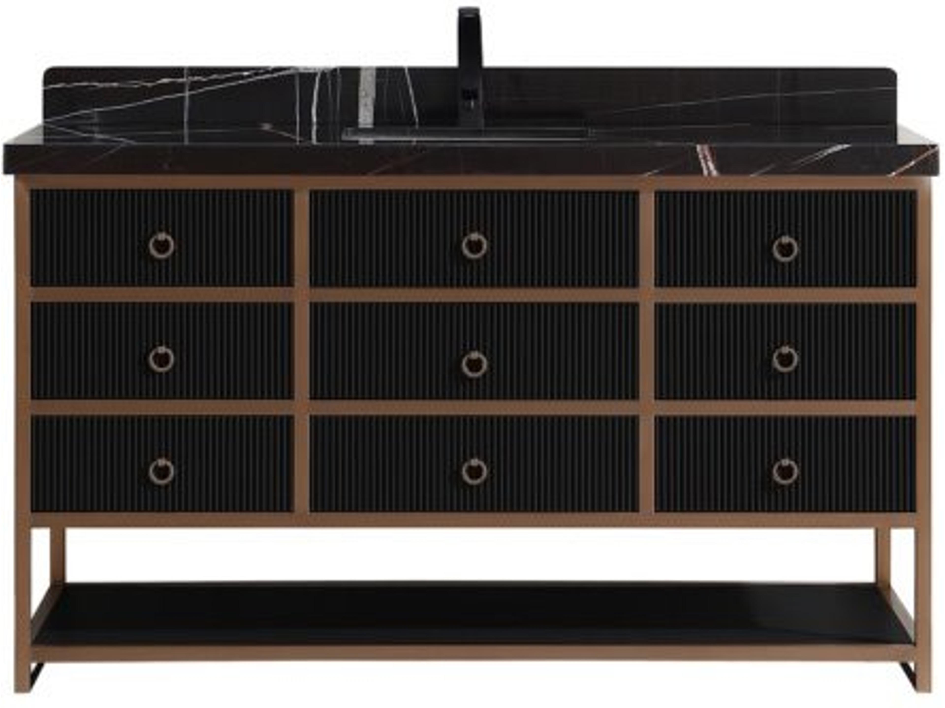 Wk Series Tricorn Black Vanity With Black Natural Marble Top