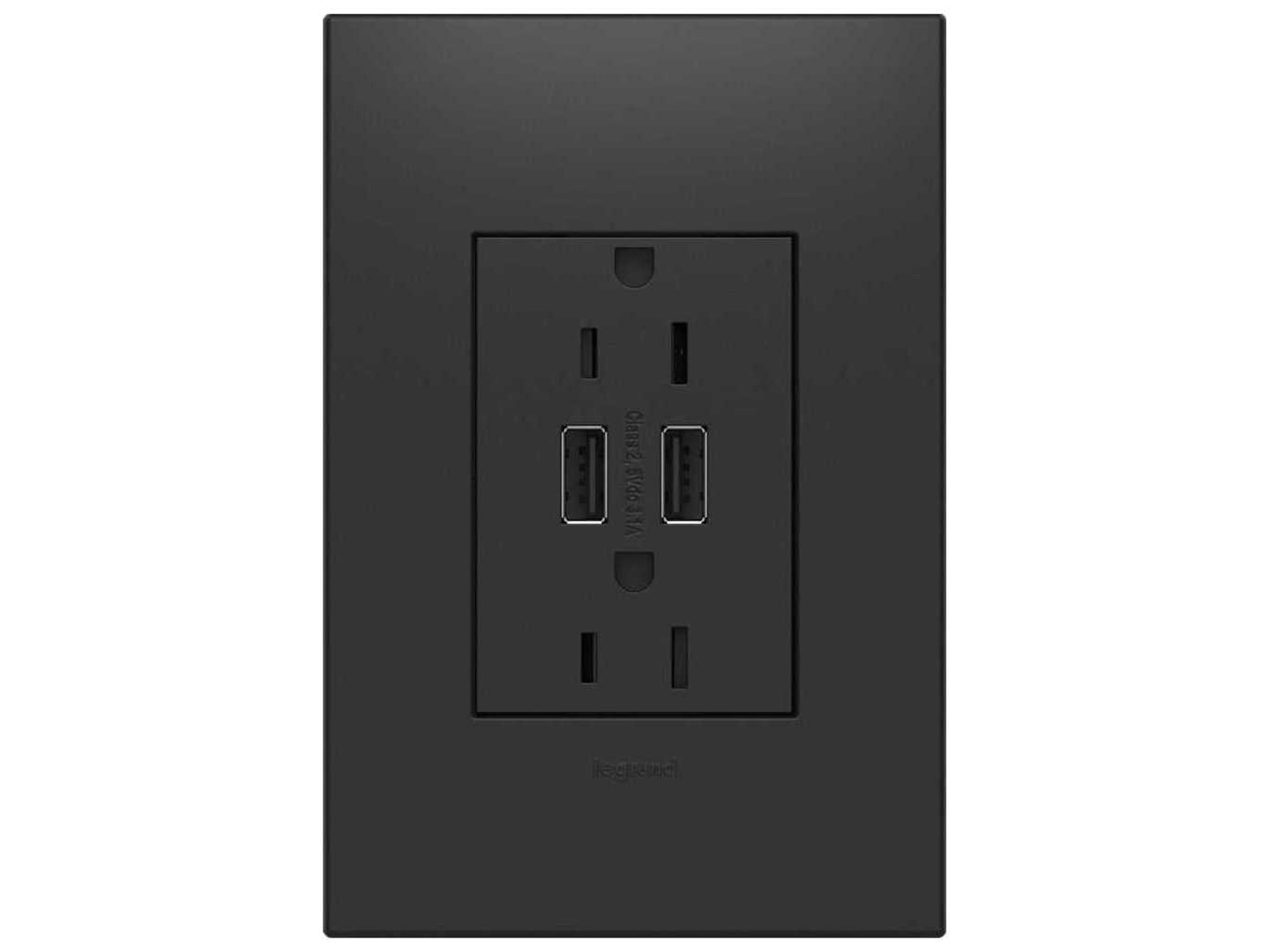 Legrand Outlets Graphite Dual USB Plus-Size Outlet Combo