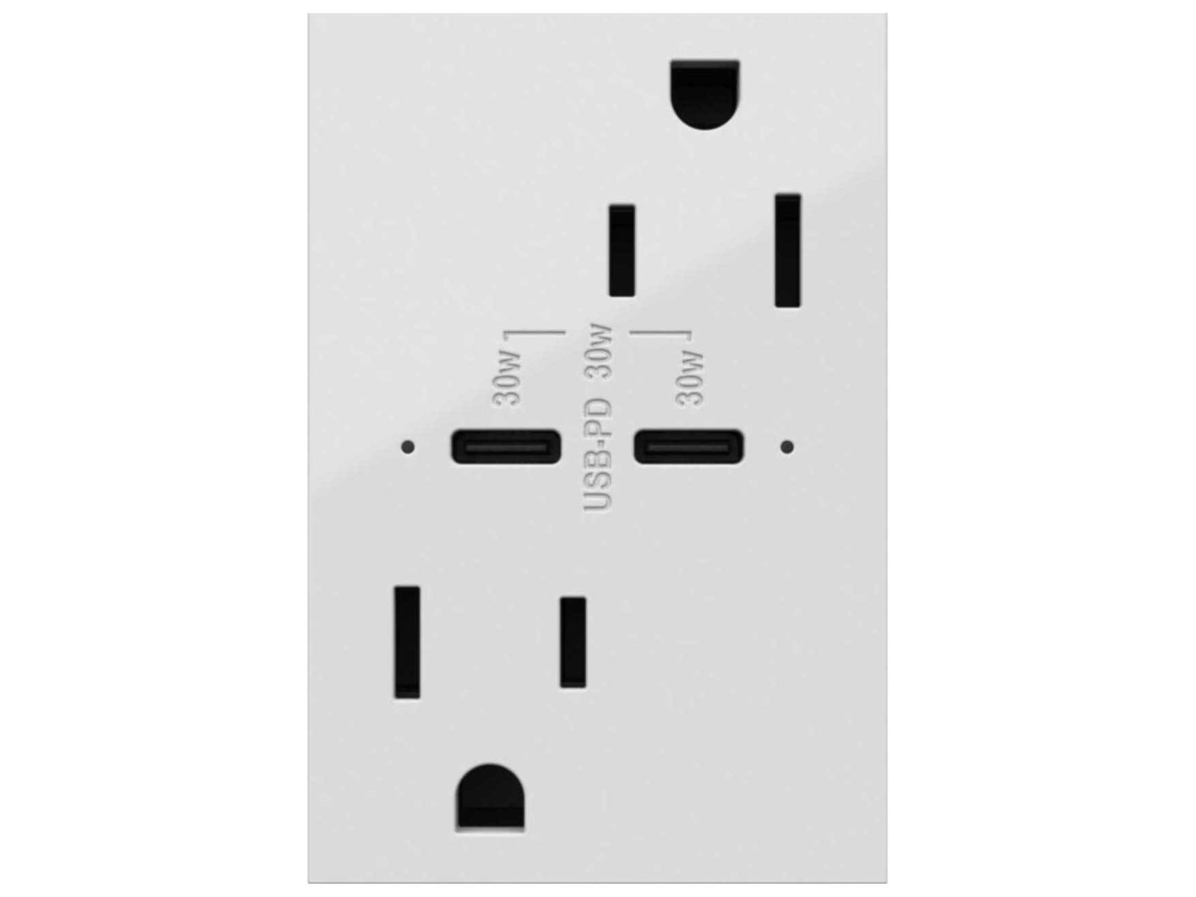 Adorne White Tamper-Resistant Ultra-Fast Plus Power Delivery USB Type-C/C Outlet