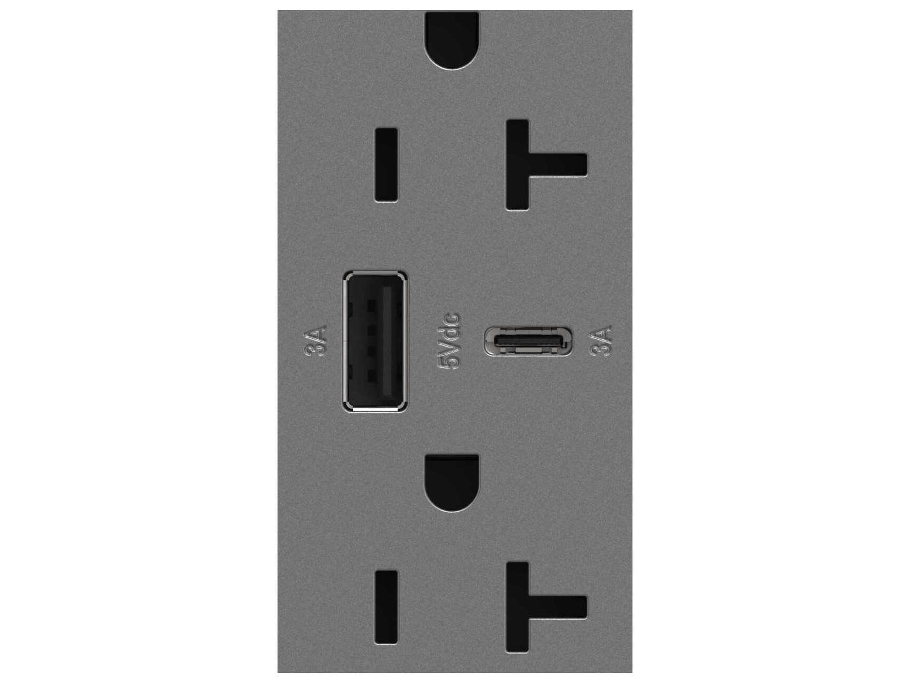 Adorne Magnesium Tamper-Resistant Ultra-Fast USB Type-A/C Outlet