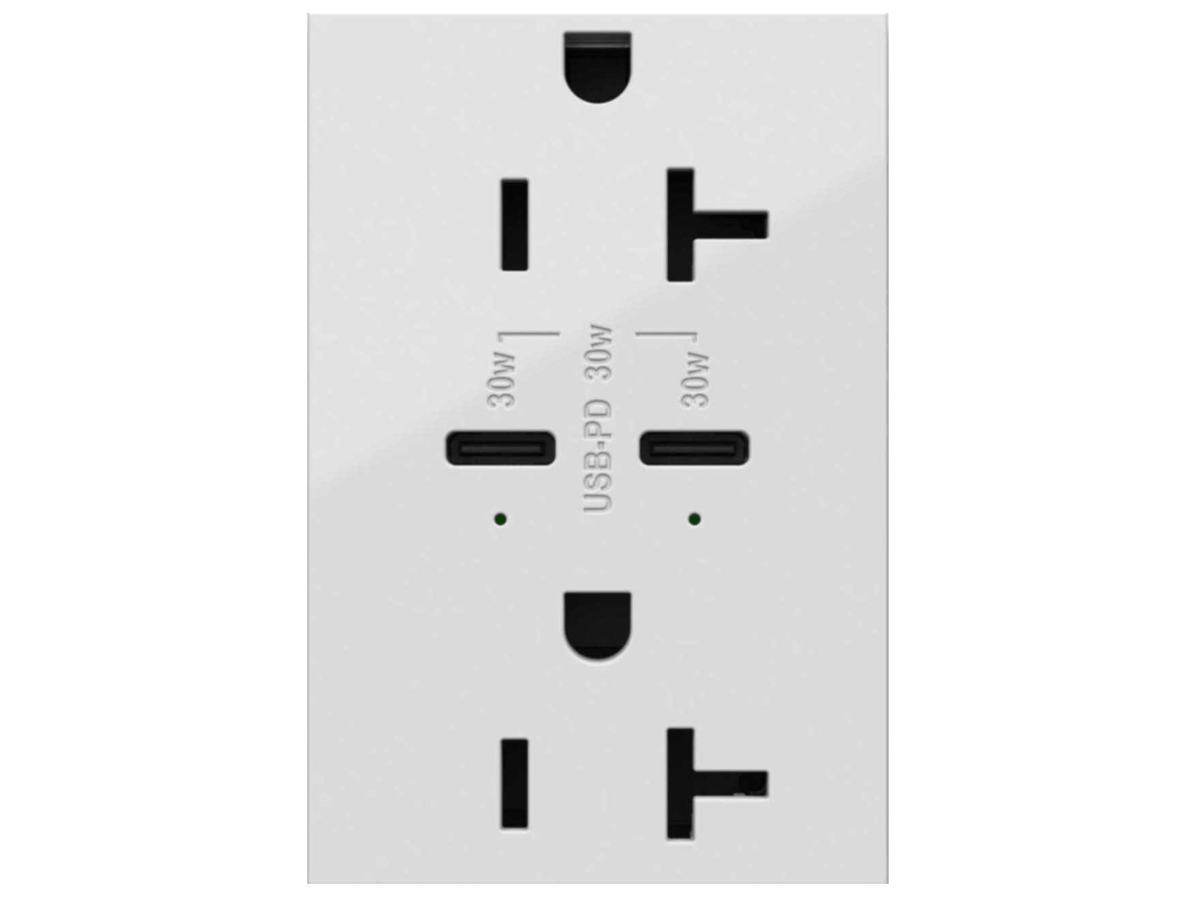 Adorne White Tamper-Resistant Ultra-Fast Plus Power Delivery USB Type-C/C Outlet