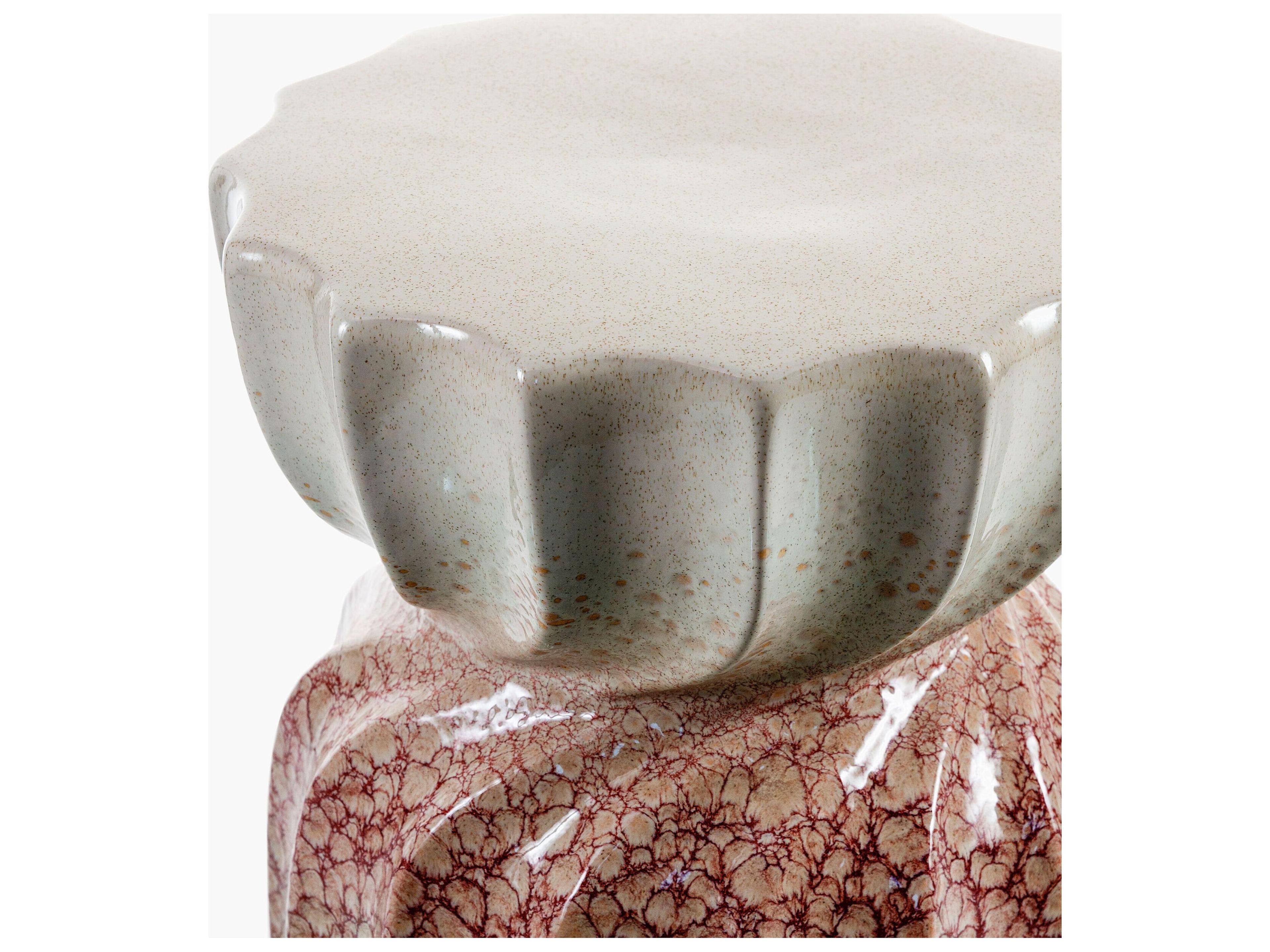 Livabliss by Surya Outdoor Alexia Coral Cream Ceramic Round End Table