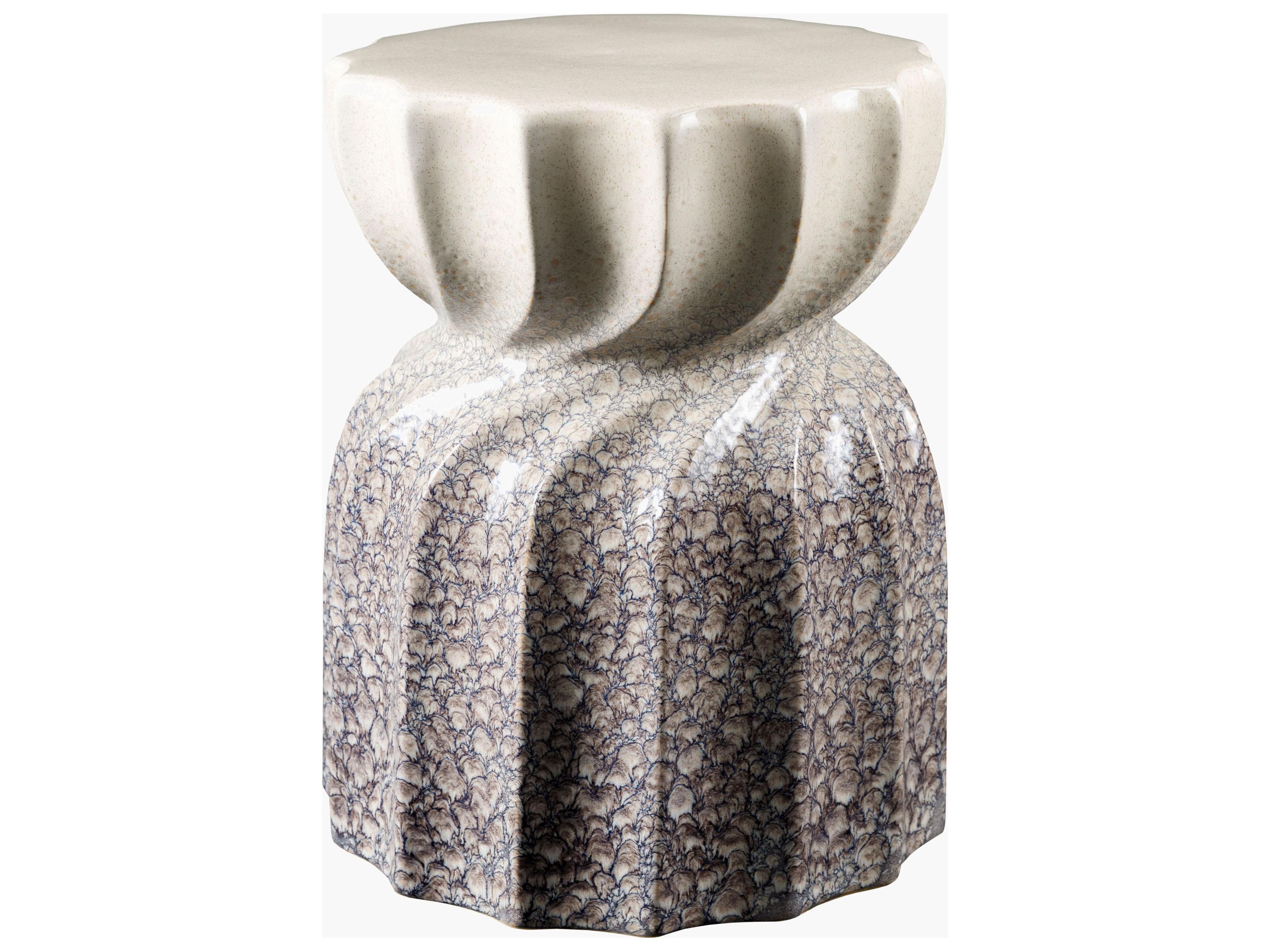Alexia Blue Cream Ceramic Round End Table
