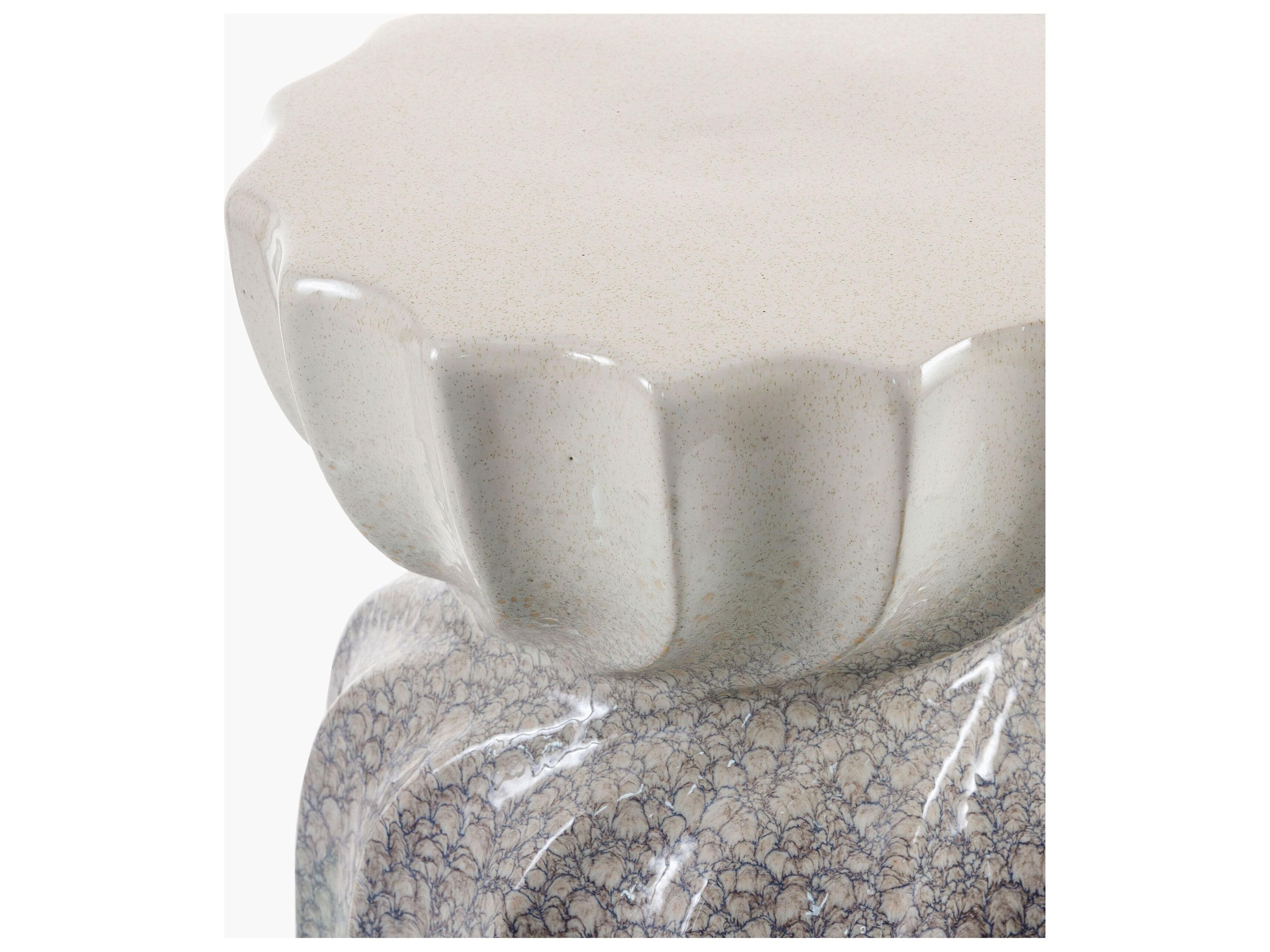 Livabliss by Surya Outdoor Alexia Blue Cream Ceramic Round End Table