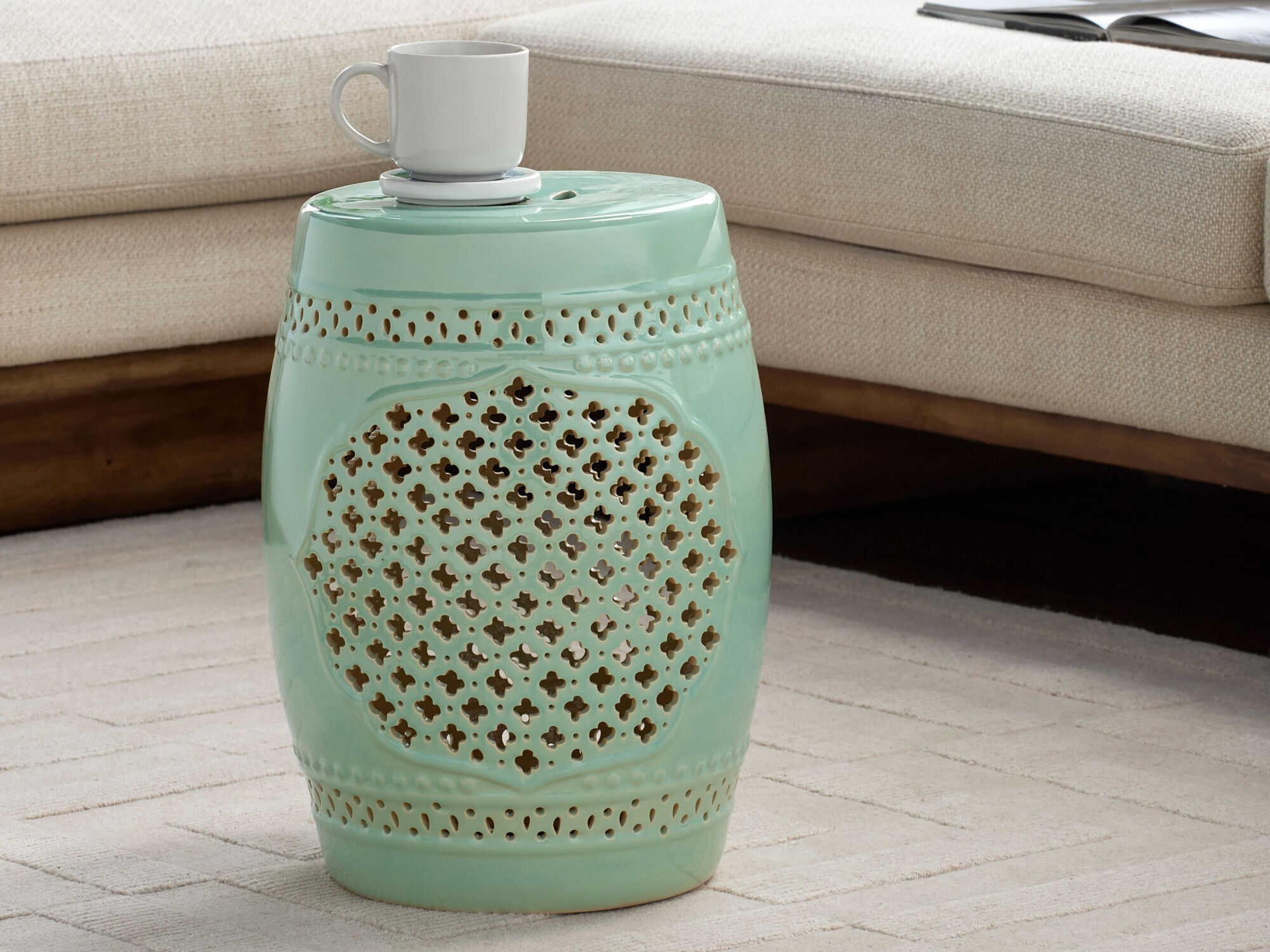Livabliss by Surya Outdoor Auburndale Seafoam Ceramic Round End Table