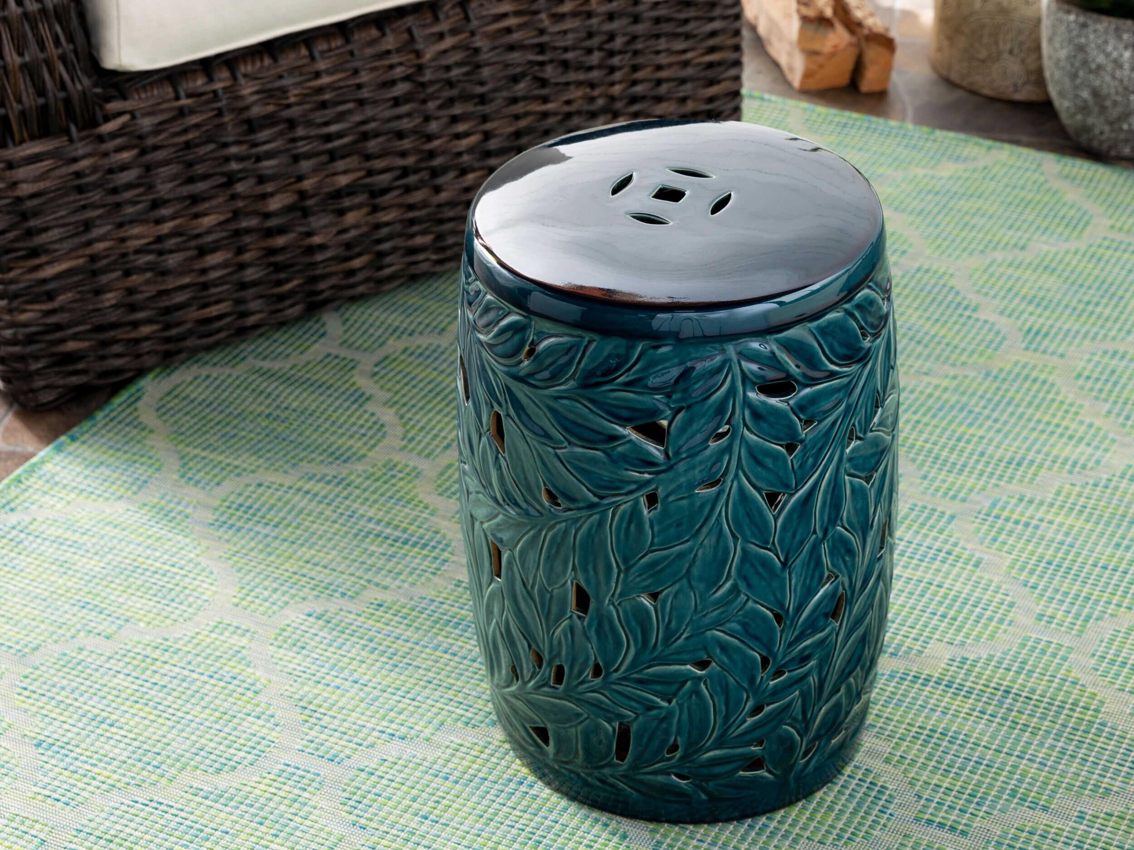 Livabliss by Surya Outdoor Achilles Teal Ceramic Round End Table