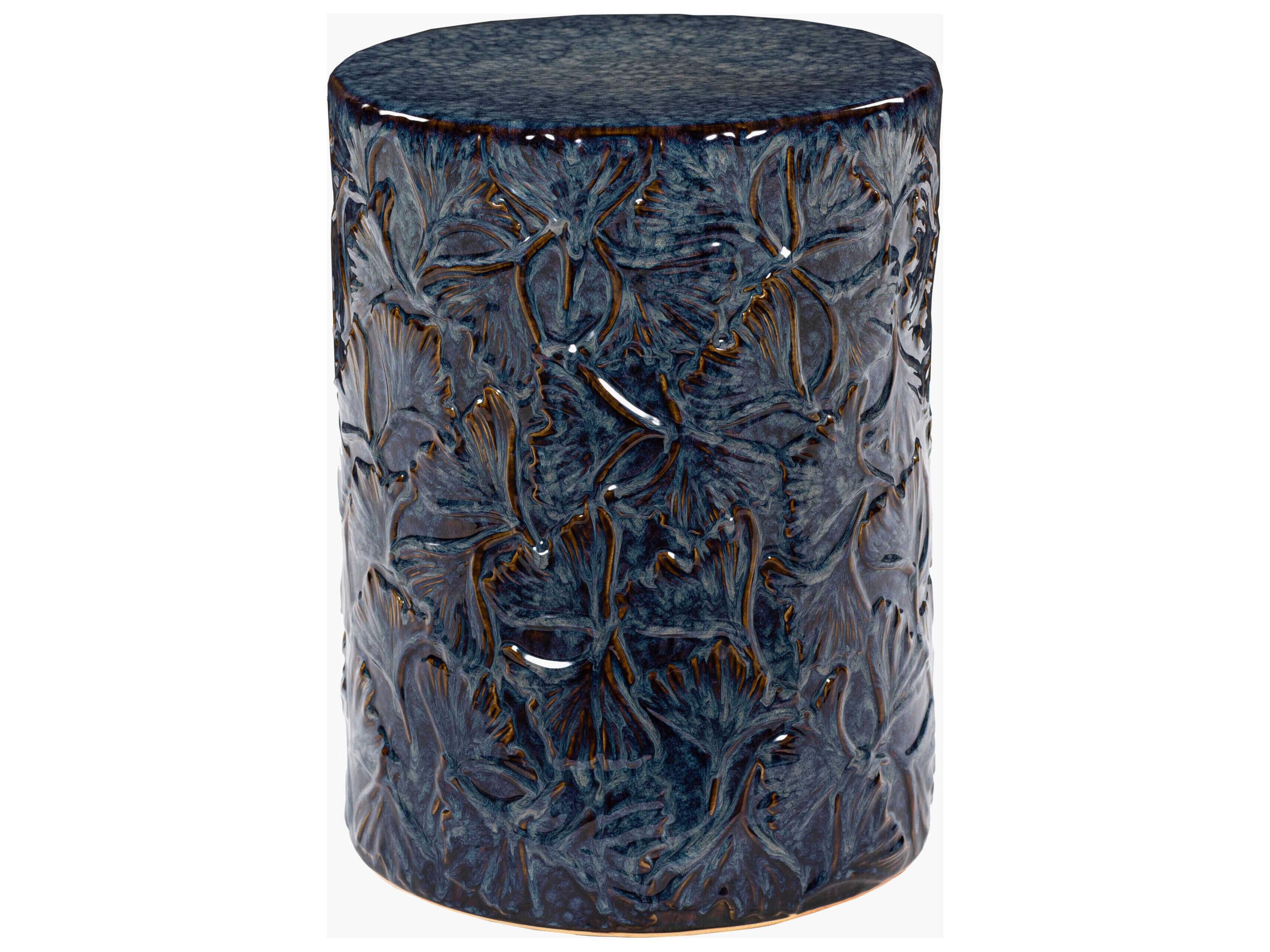 Bishop Blue Ceramic Round End Table