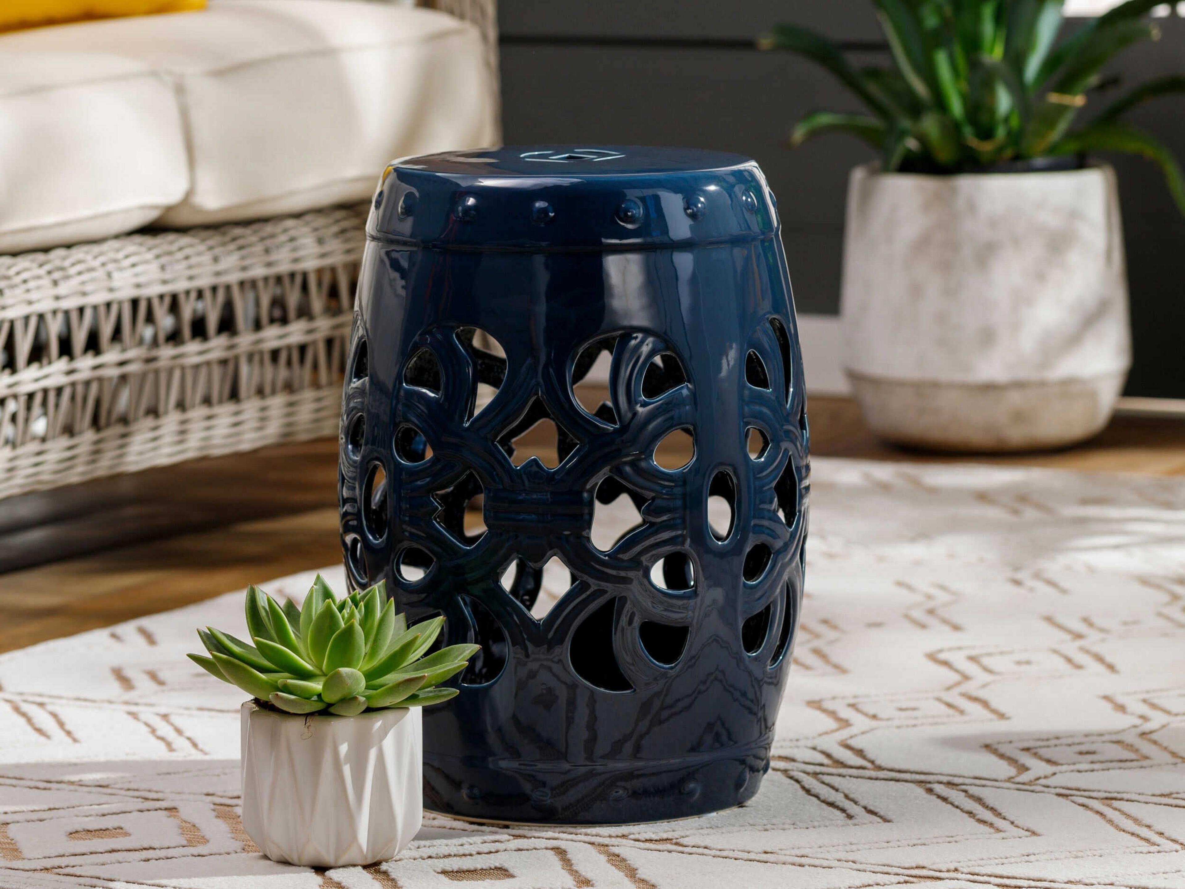 Livabliss by Surya Outdoor Brinnon Teal Ceramic Round End Table