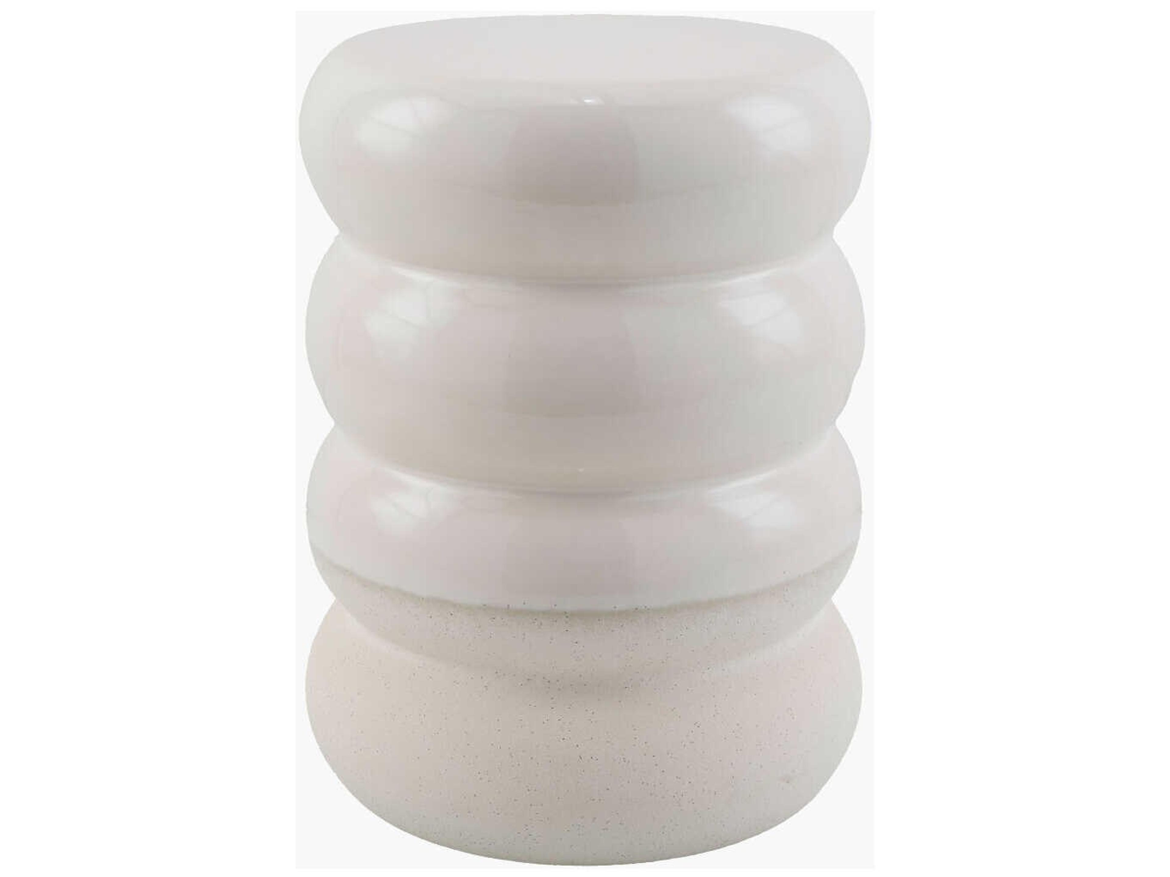 Bizen Glazed White Ceramic Round End Table