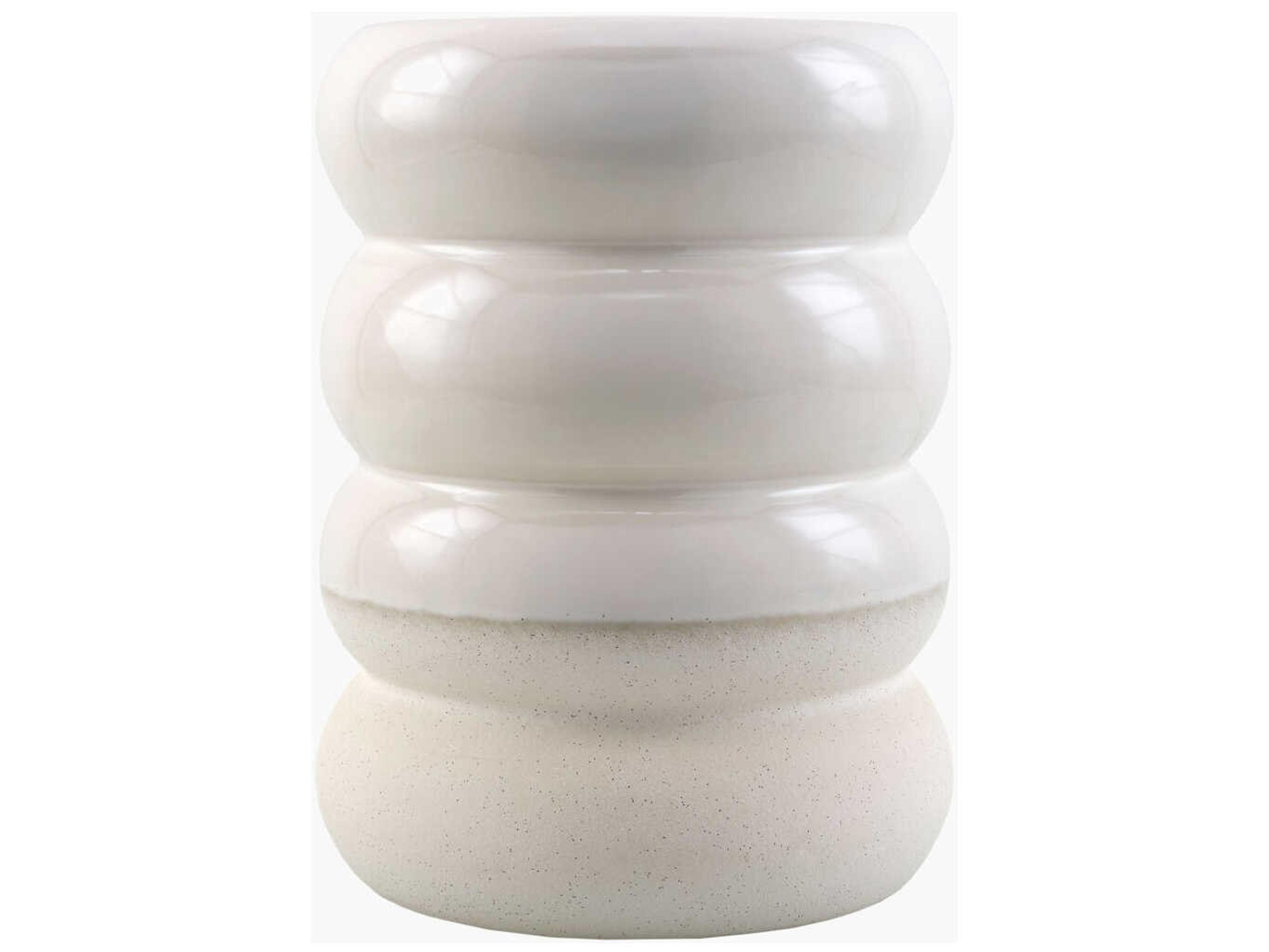 Livabliss by Surya Outdoor Bizen Glazed White Ceramic Round End Table