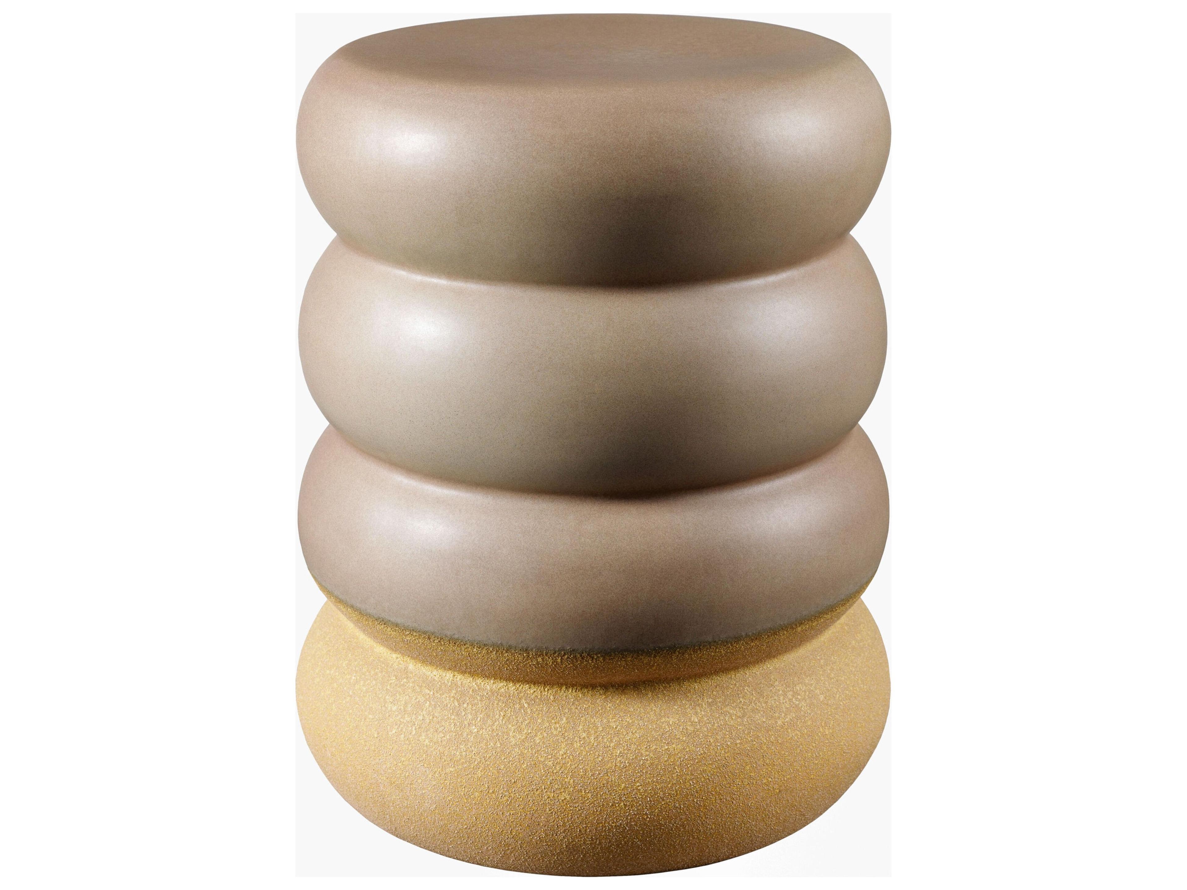 Bizen Brown Khaki Ceramic Round End Table