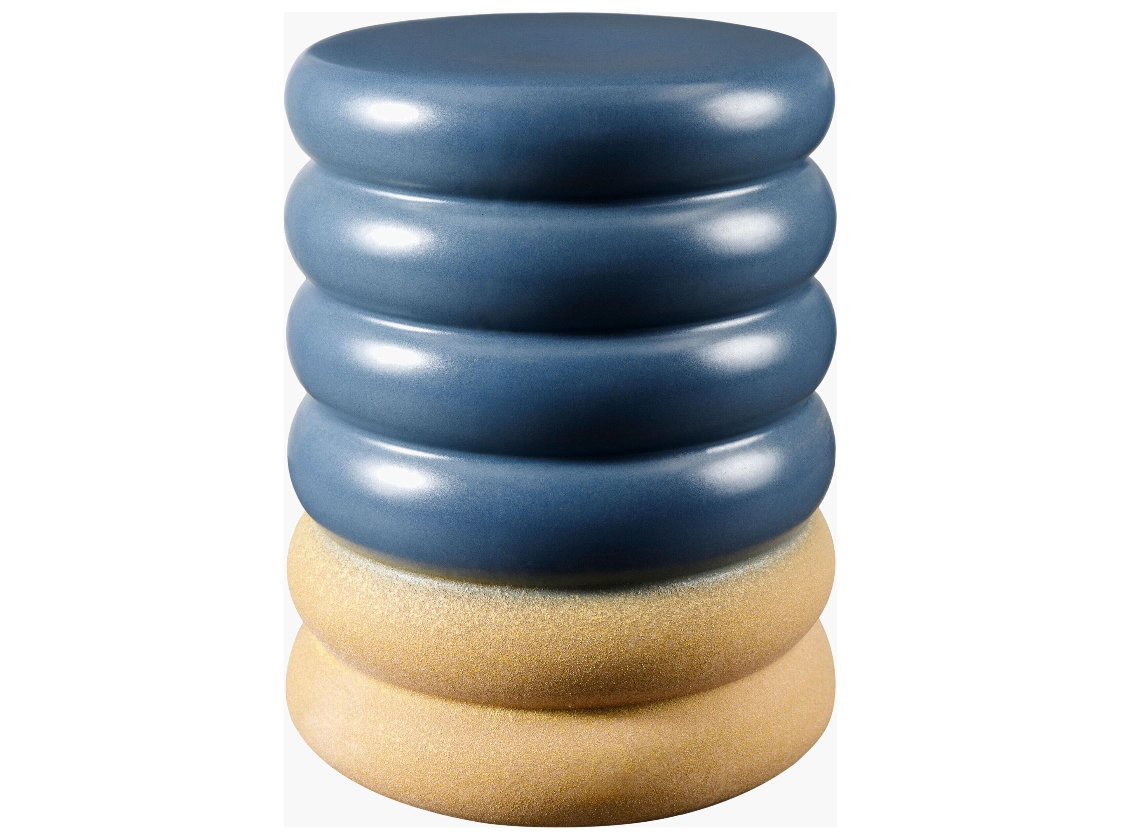 Bizen Blue Khaki Ceramic Round End Table