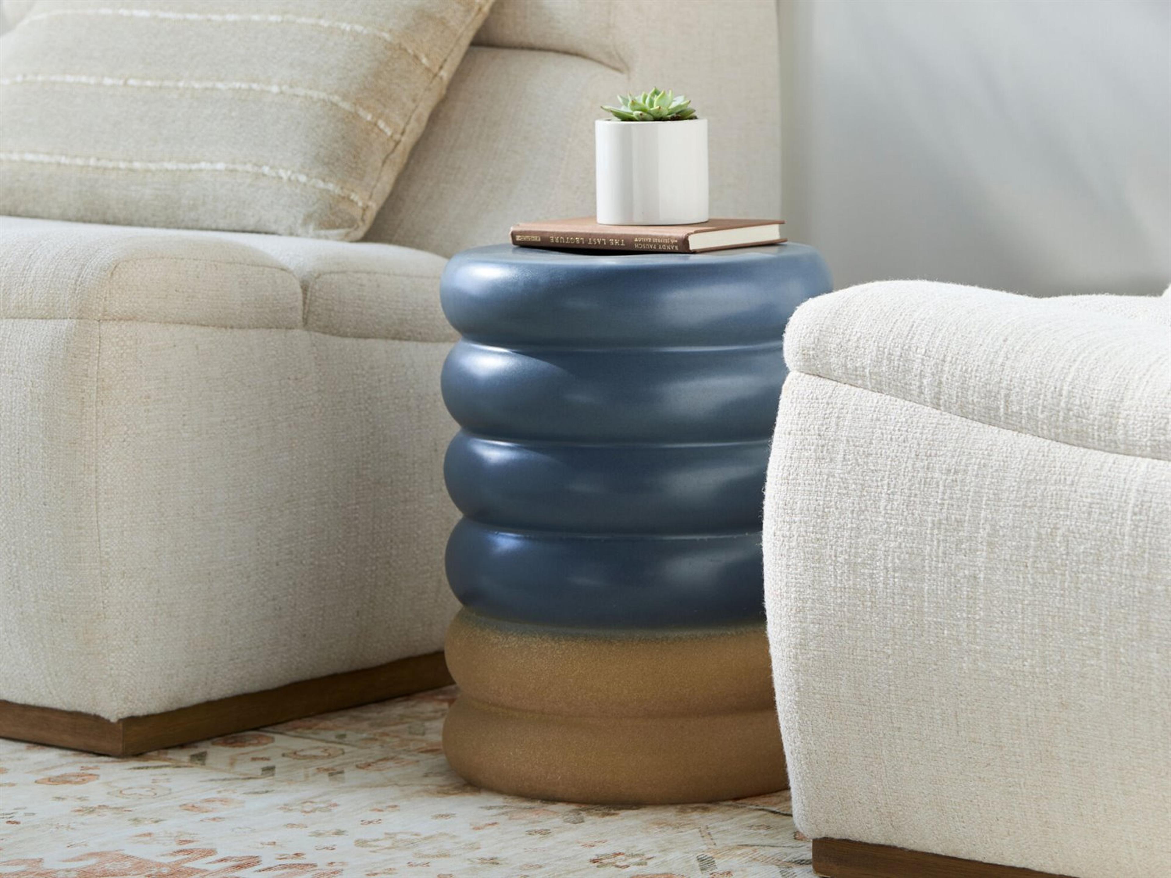 Livabliss by Surya Outdoor Bizen Blue Khaki Ceramic Round End Table