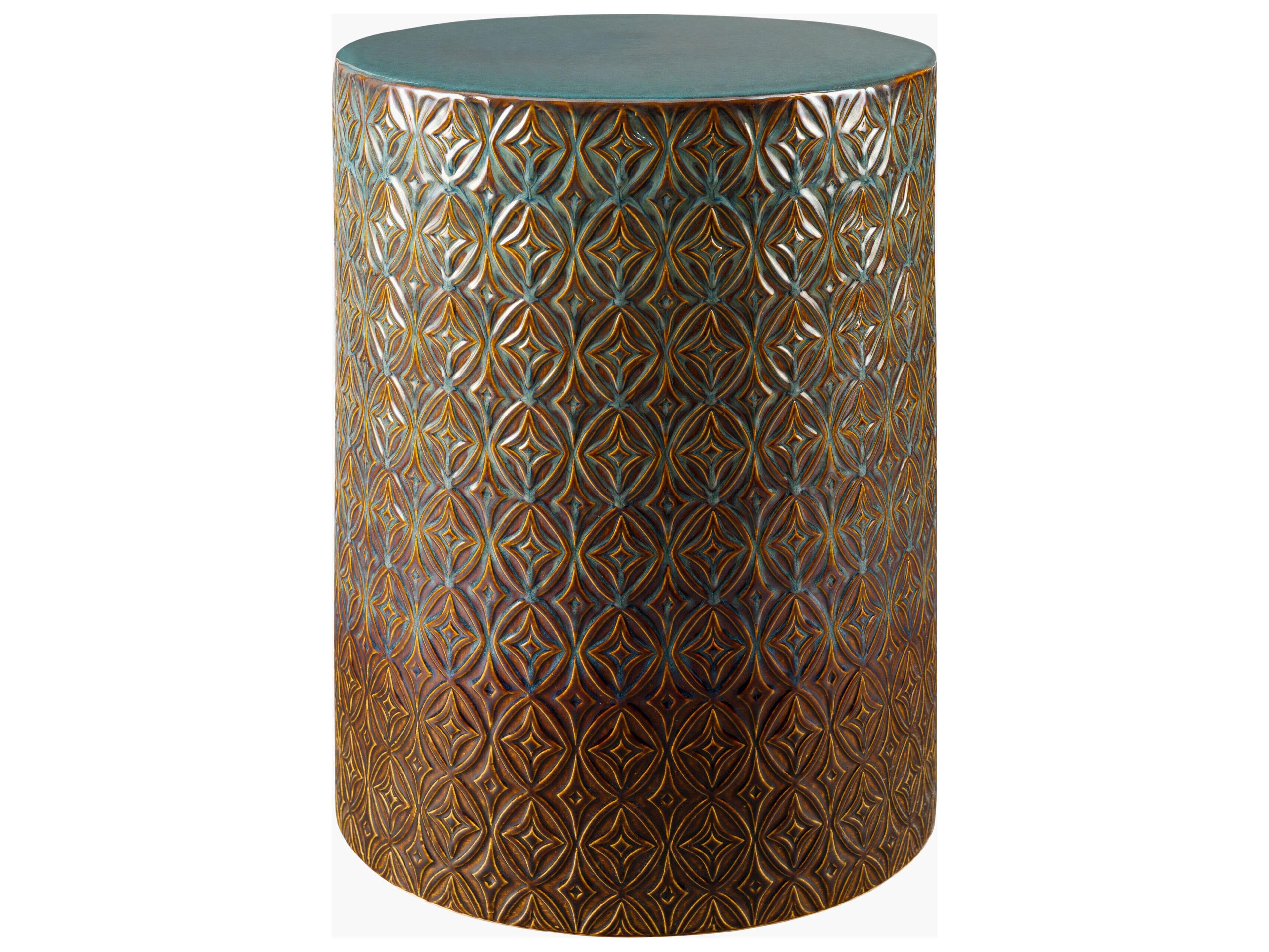 Livabliss by Surya Outdoor Brick Lane Blue Ceramic Round End Table