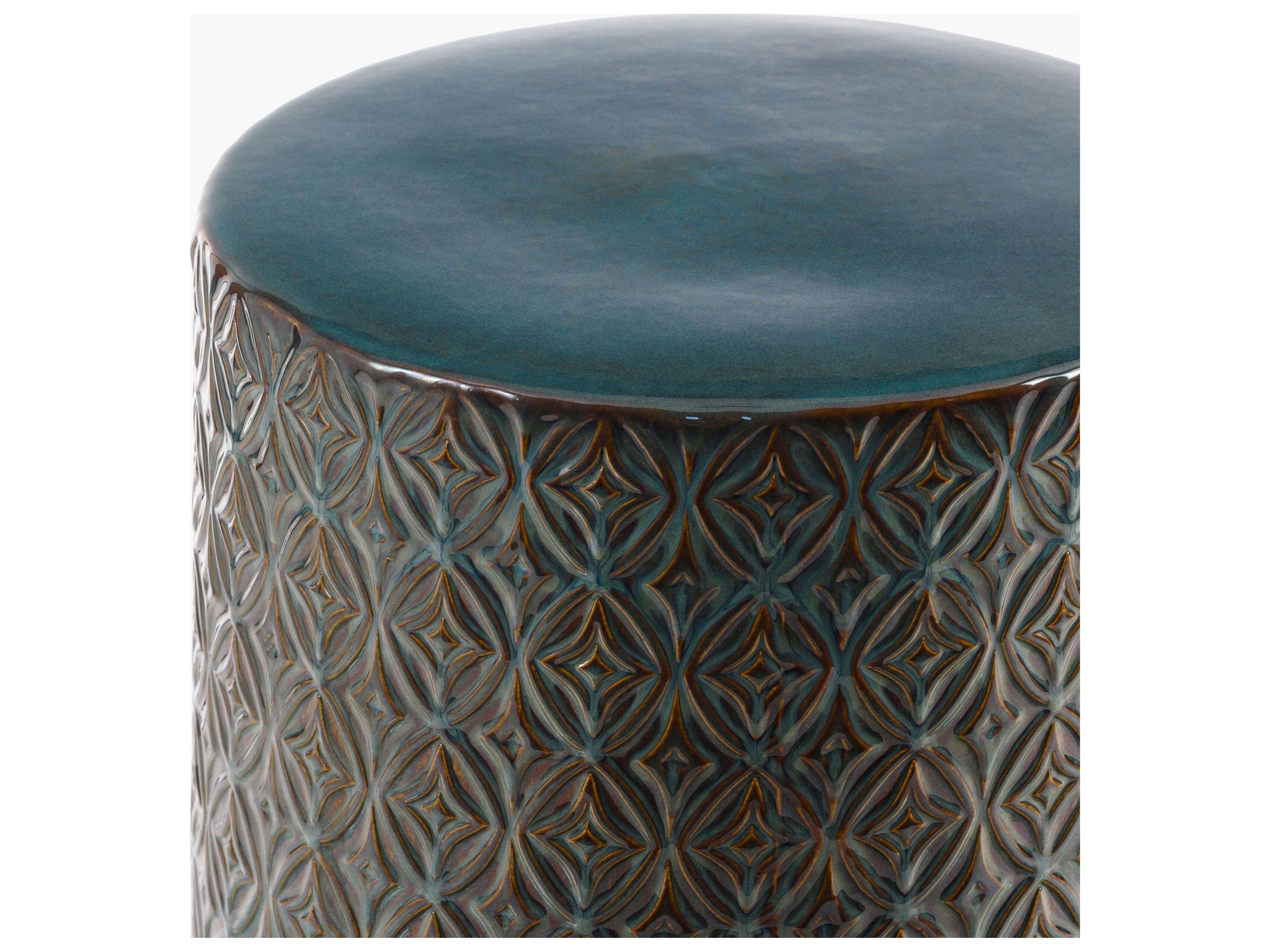 Livabliss by Surya Outdoor Brick Lane Blue Ceramic Round End Table