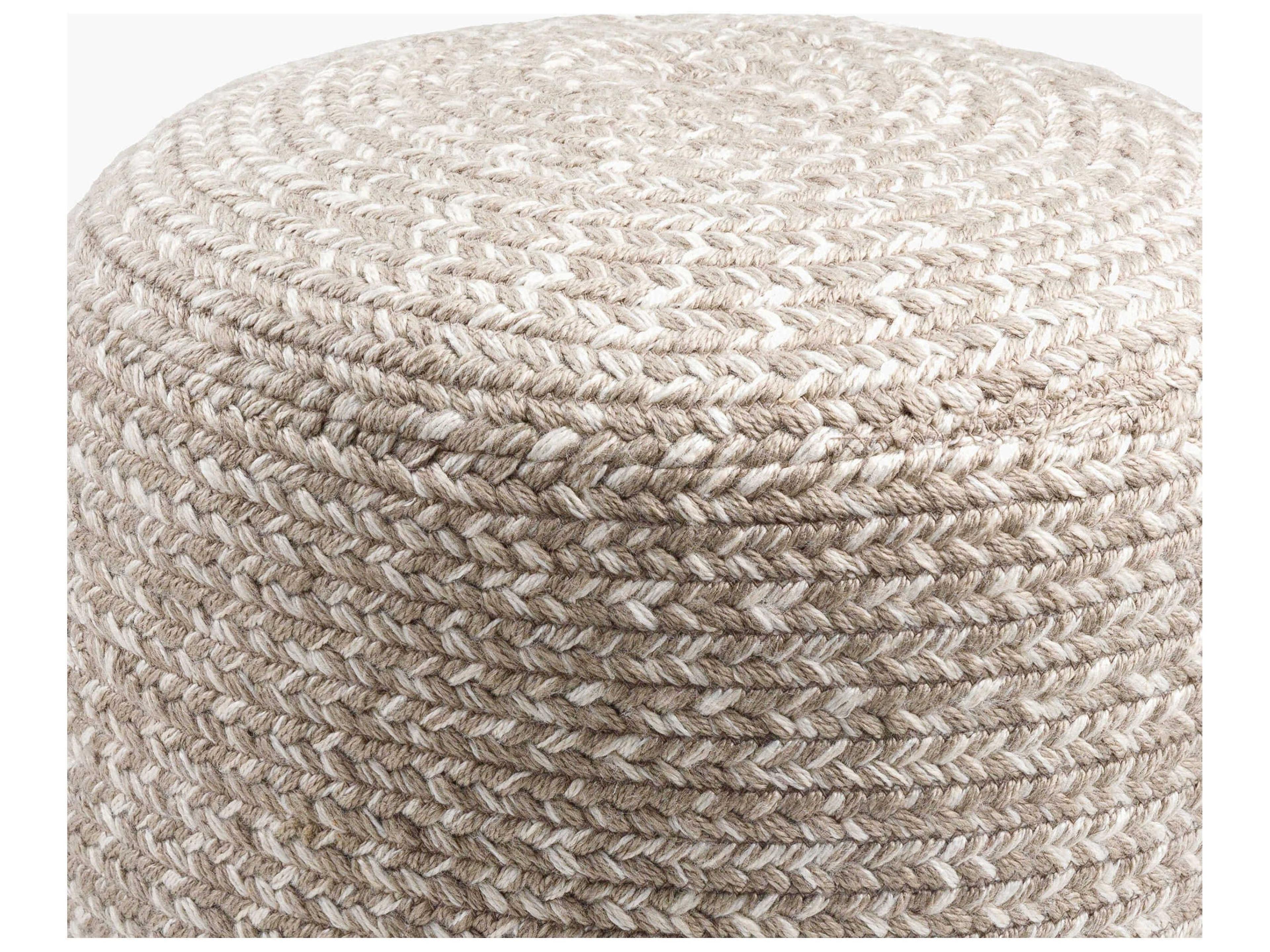 Livabliss by Surya Outdoor Entwined Beige Recycled Plastic Cushion Pouf