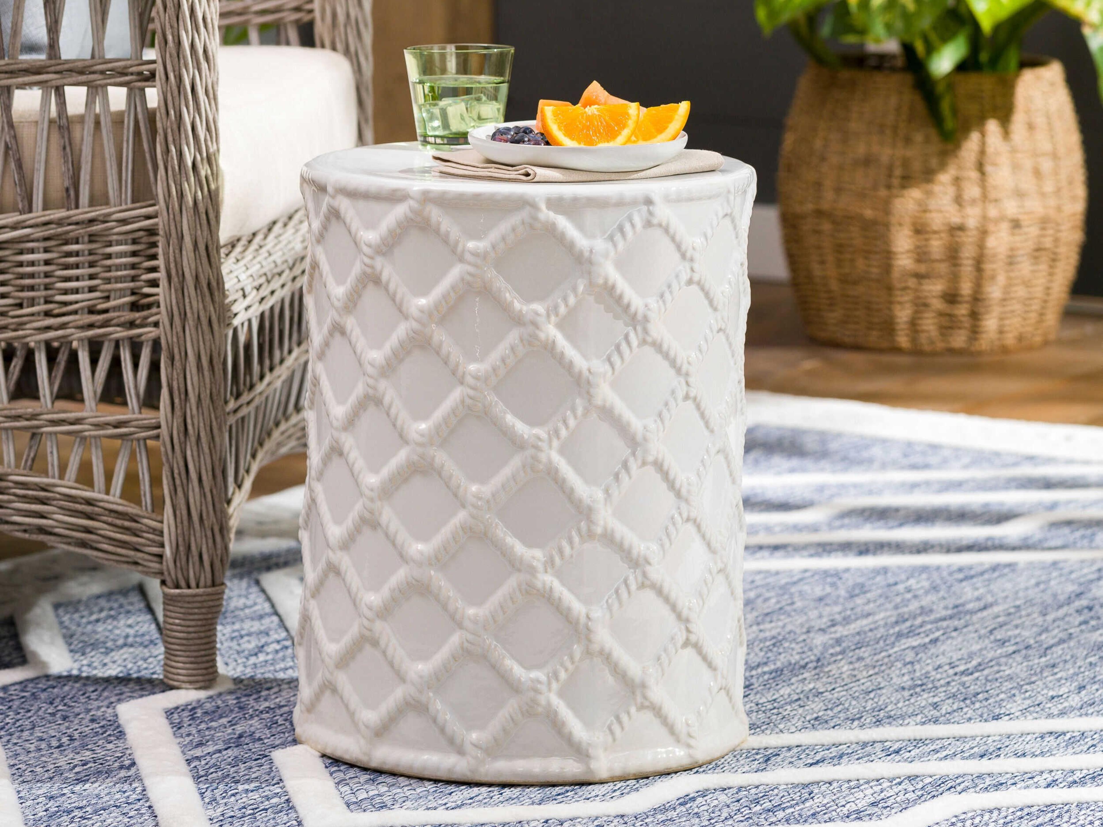 Livabliss by Surya Outdoor Gaylor White Ceramic Round End Table