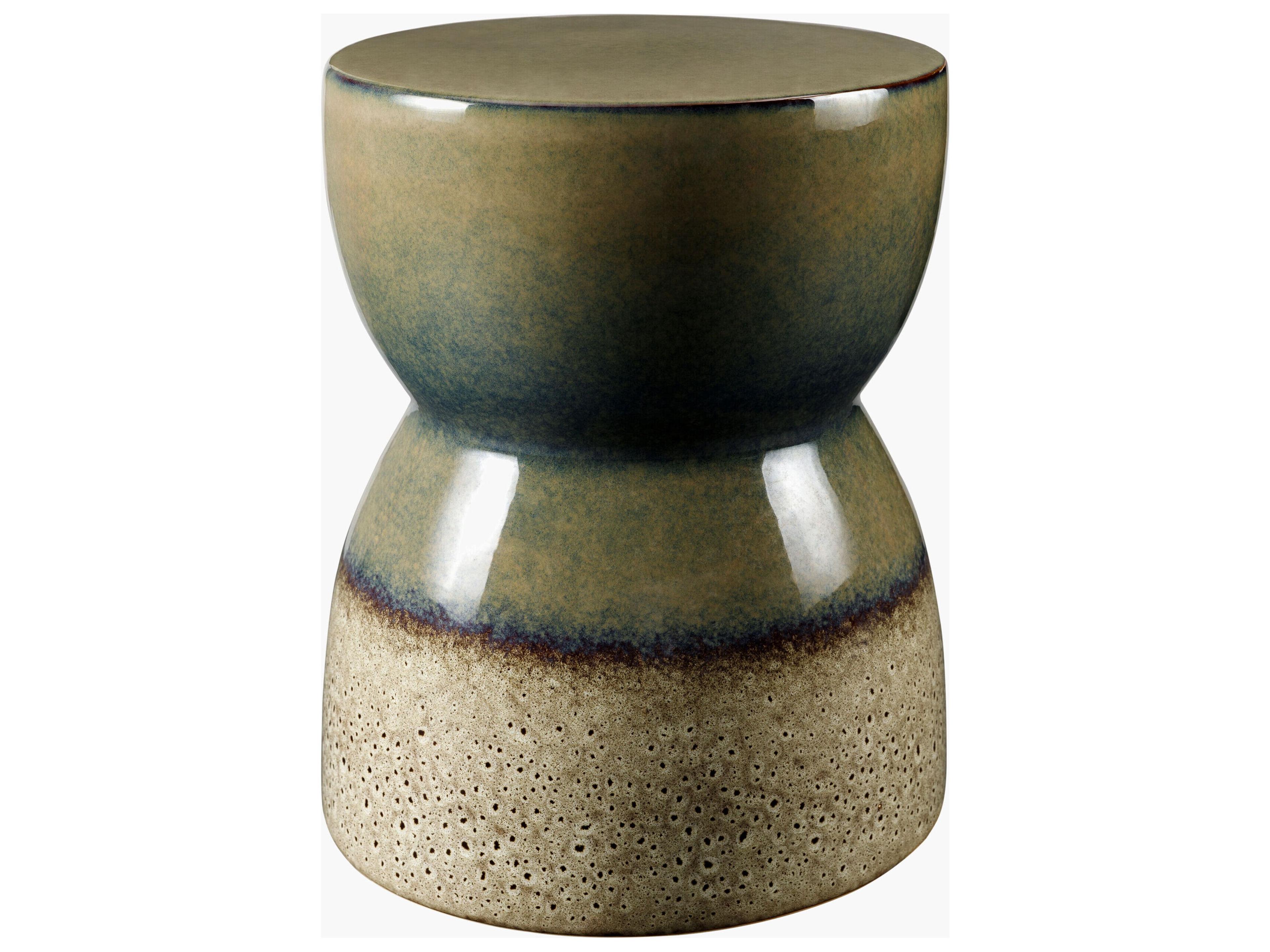 Livabliss by Surya Outdoor Hourglass Sage Ceramic Round End Table