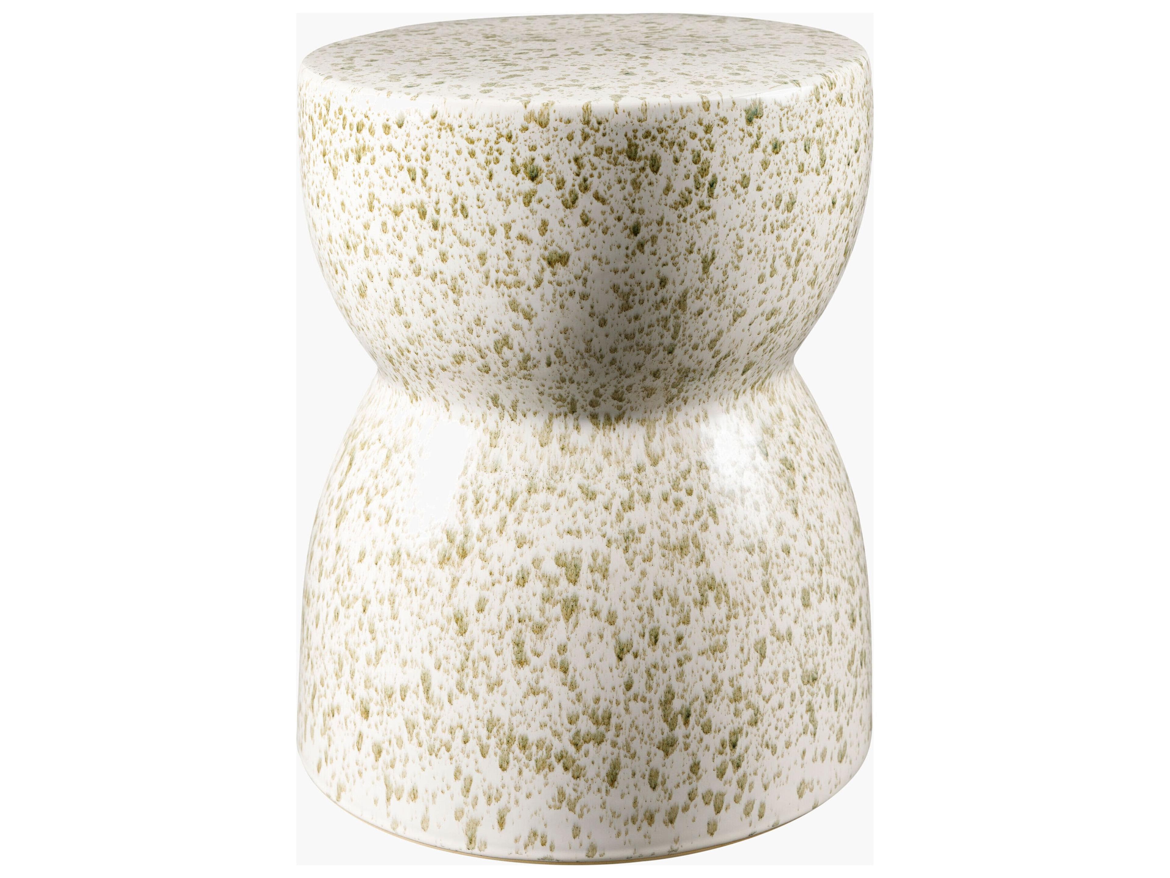 Hourglass Cream Sage Ceramic Round End Table