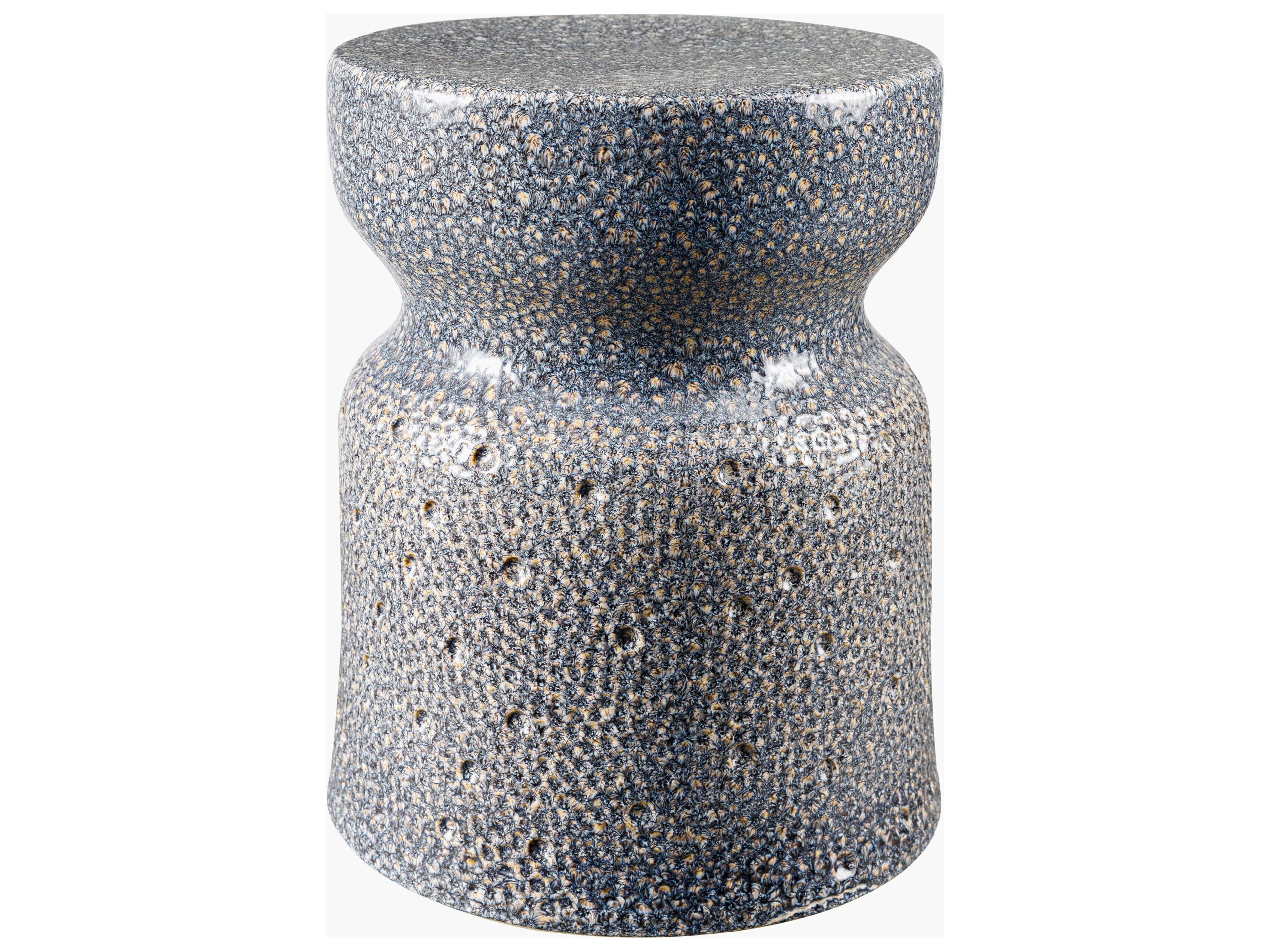 Jewels Blue Cream Ceramic Round End Table