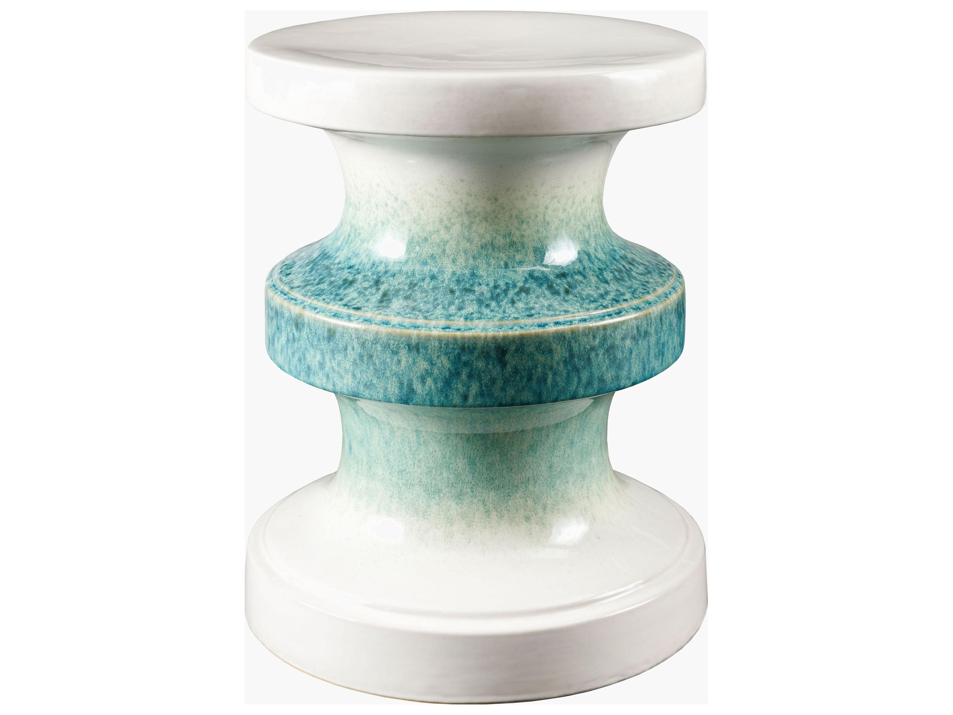 Osambela Teal Cream Ceramic Round End Table