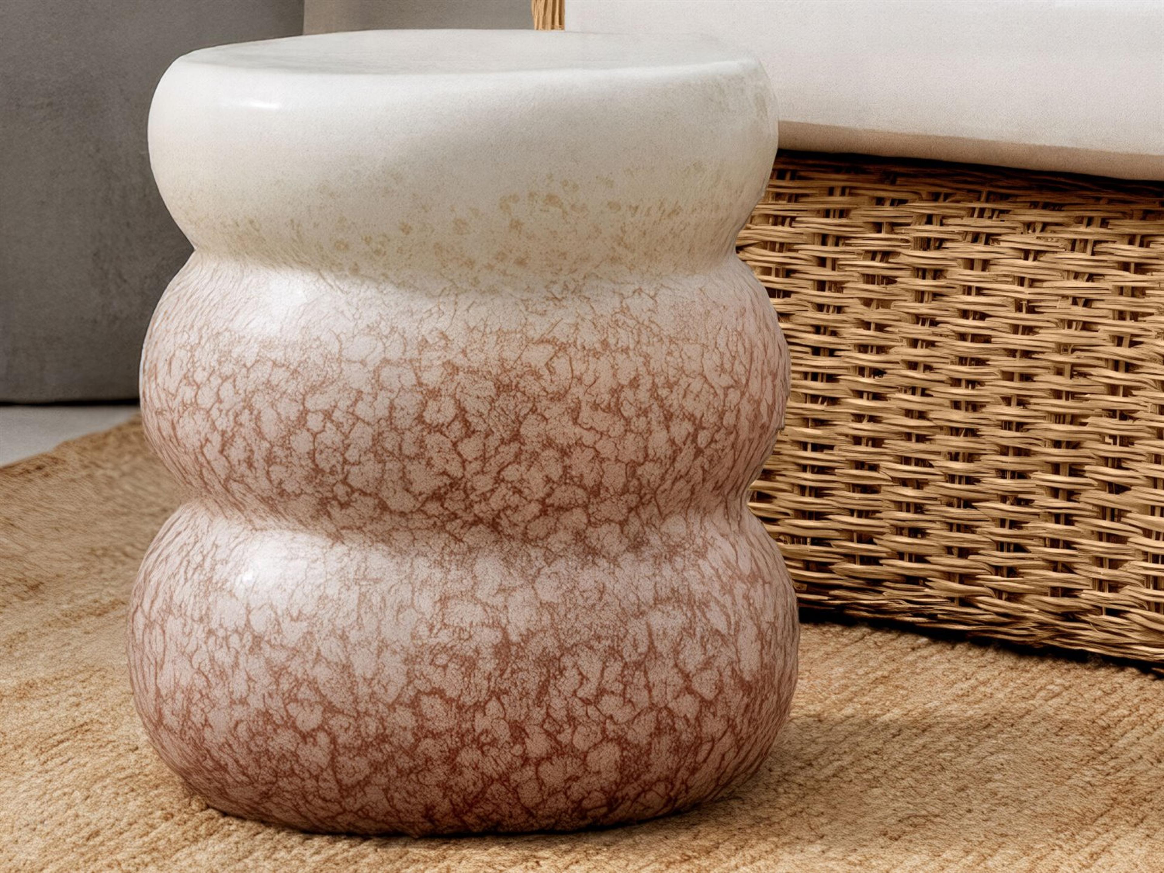 Livabliss by Surya Outdoor Osambela Coral Cream Ceramic Round End Table