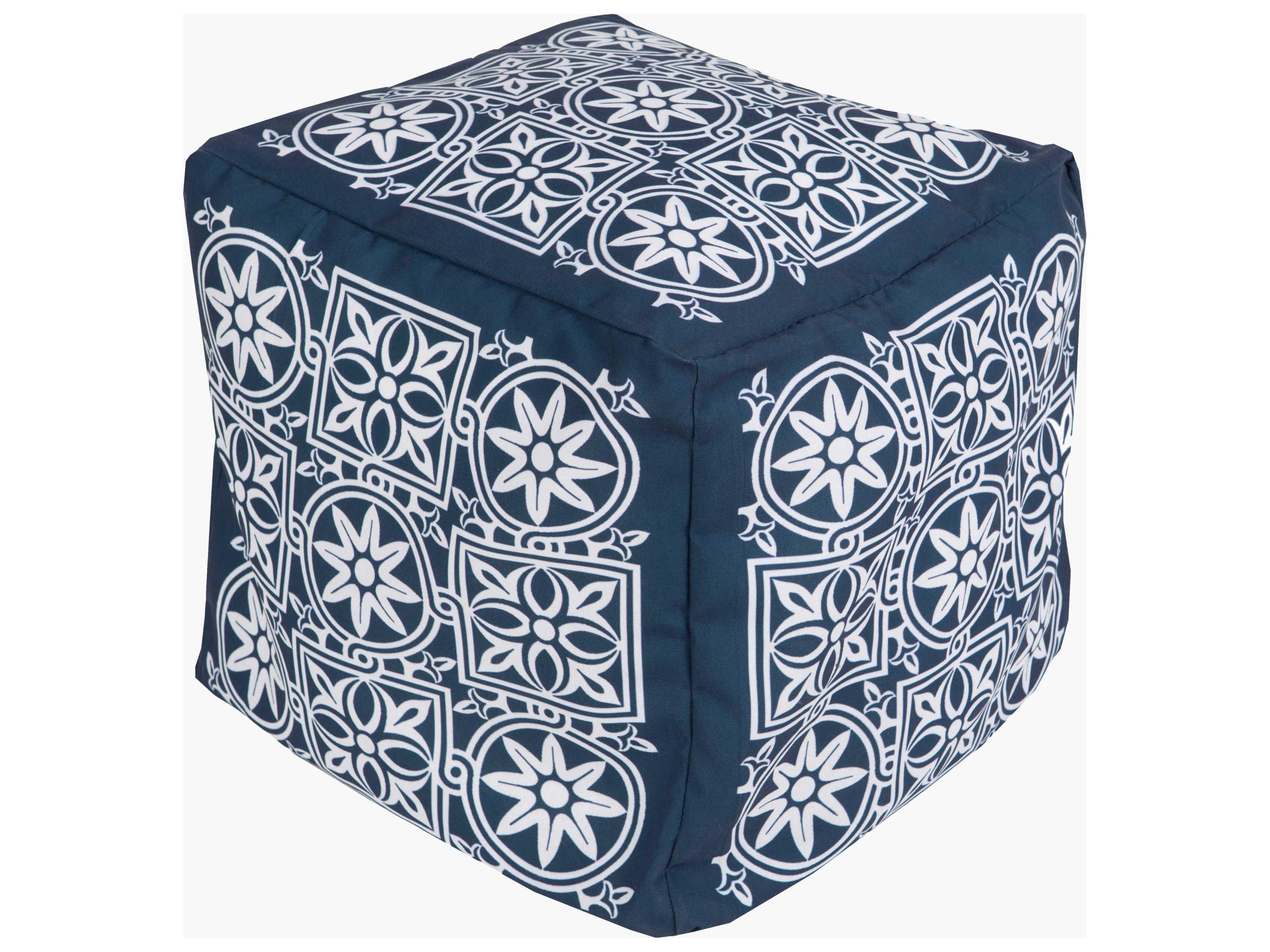Rain Navy Fabric Cushion Pouf