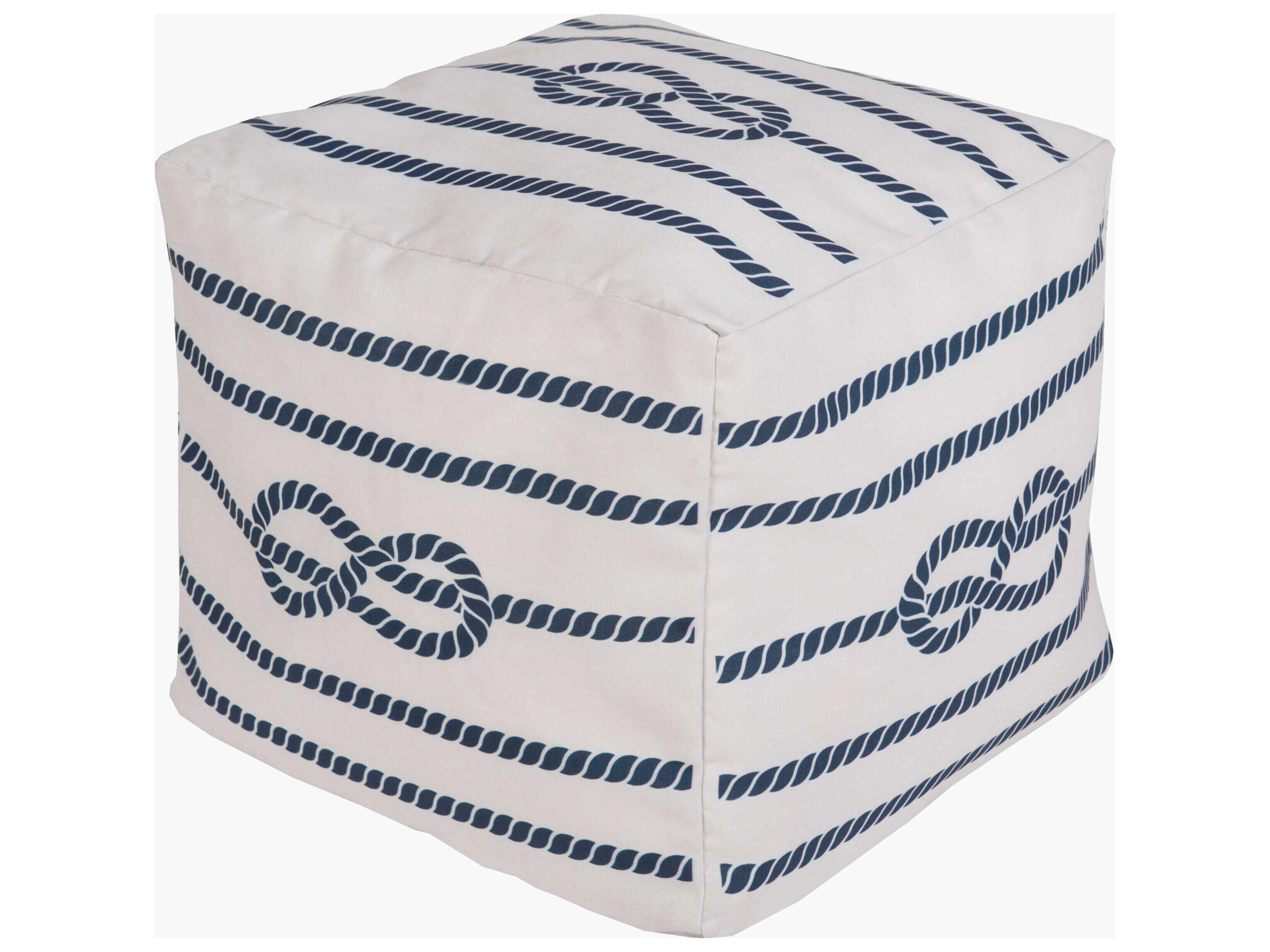 Rain White Navy Fabric Cushion Pouf