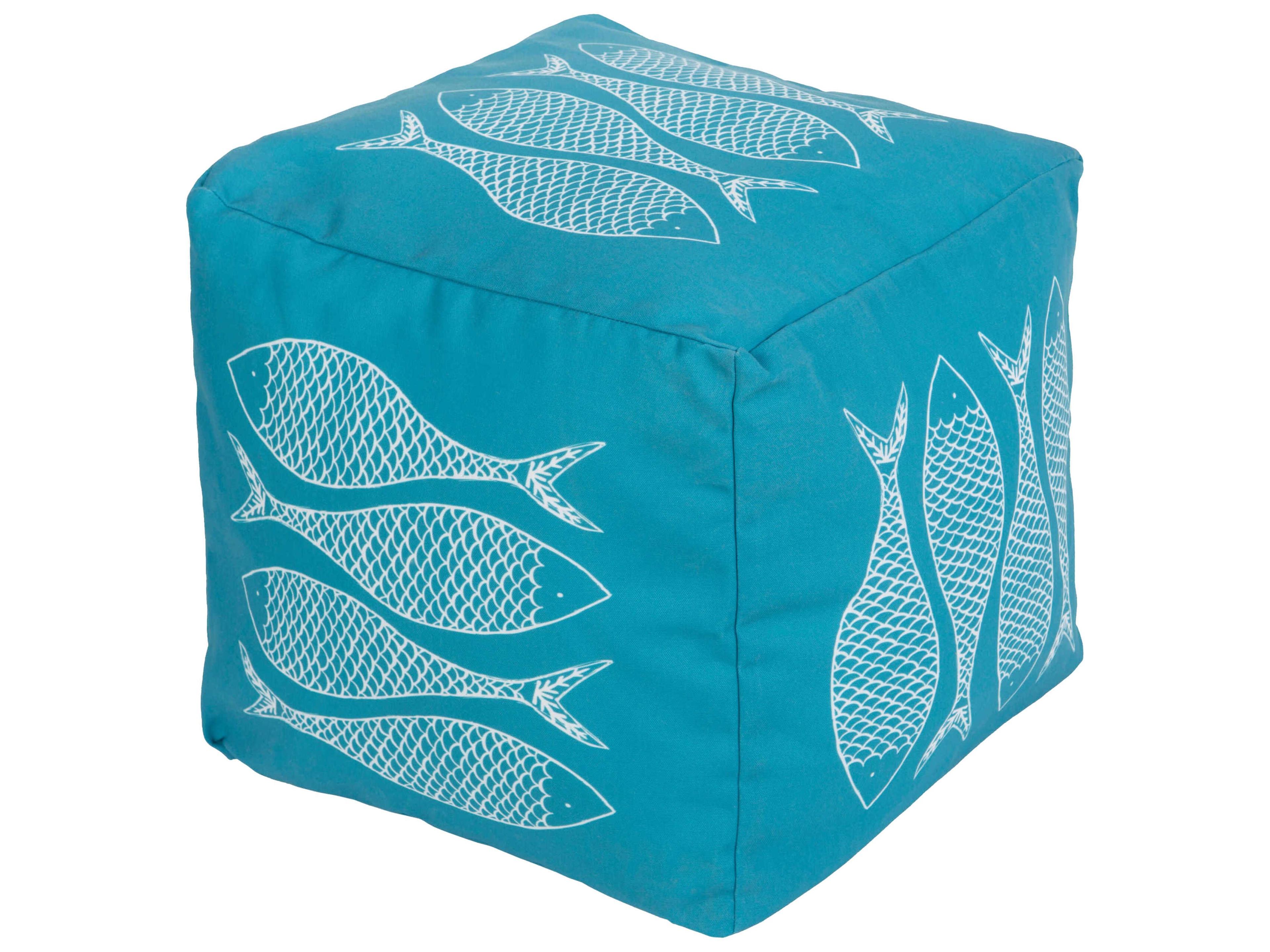 Rain Aqua Fabric Cushion Pouf