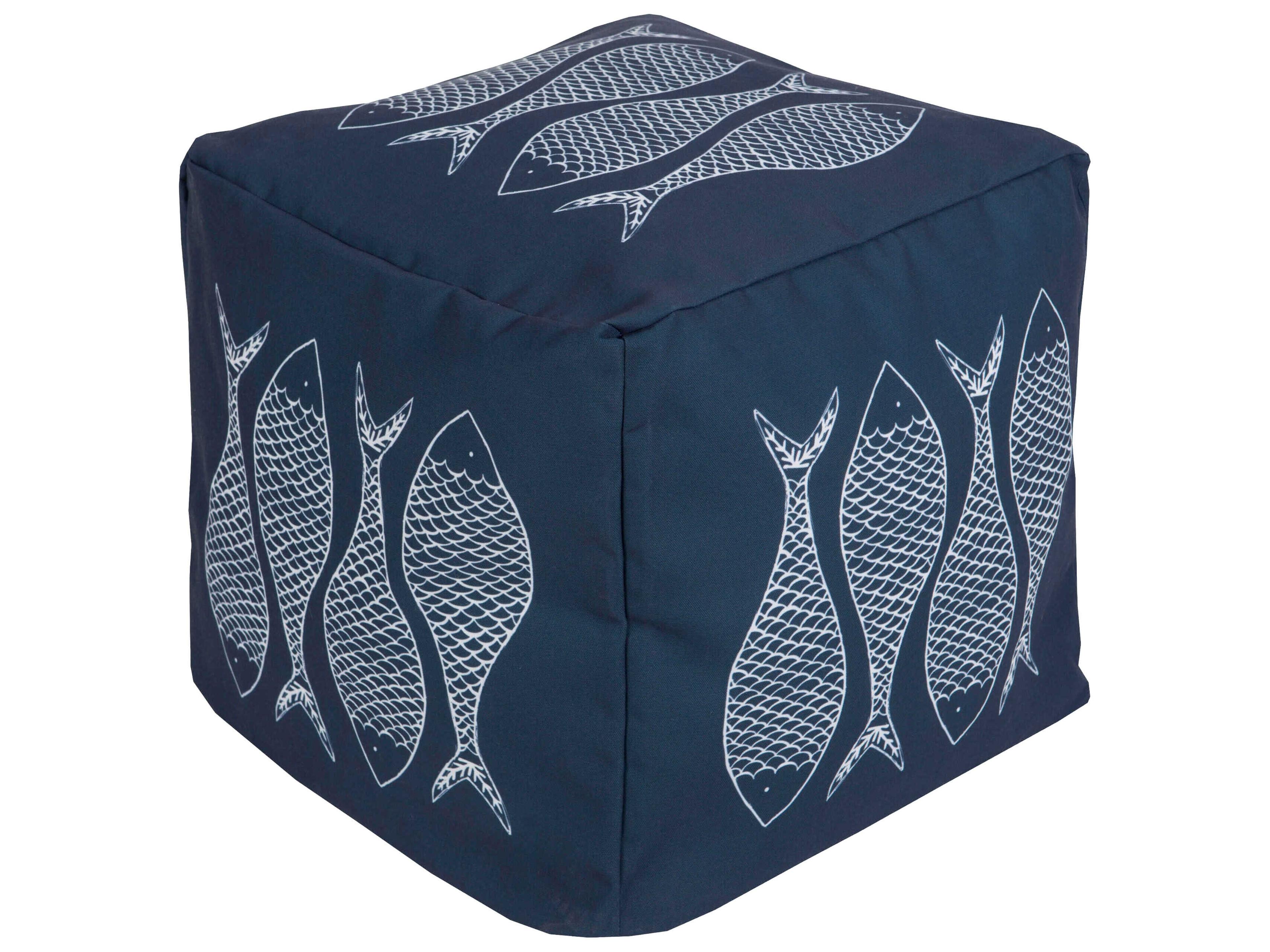 Rain Dark Blue Fabric Cushion Pouf
