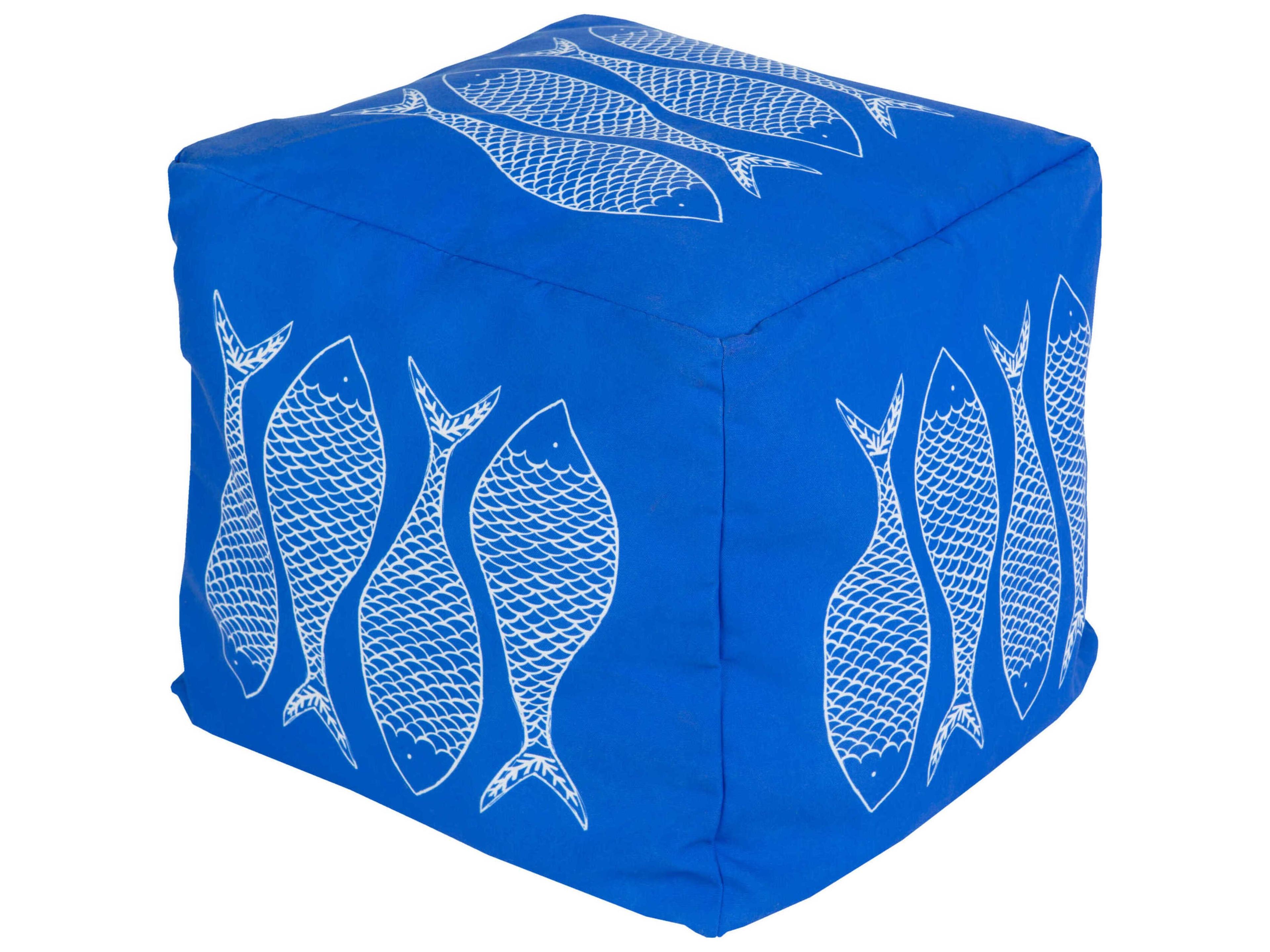 Rain Dark Blue Fabric Cushion Pouf