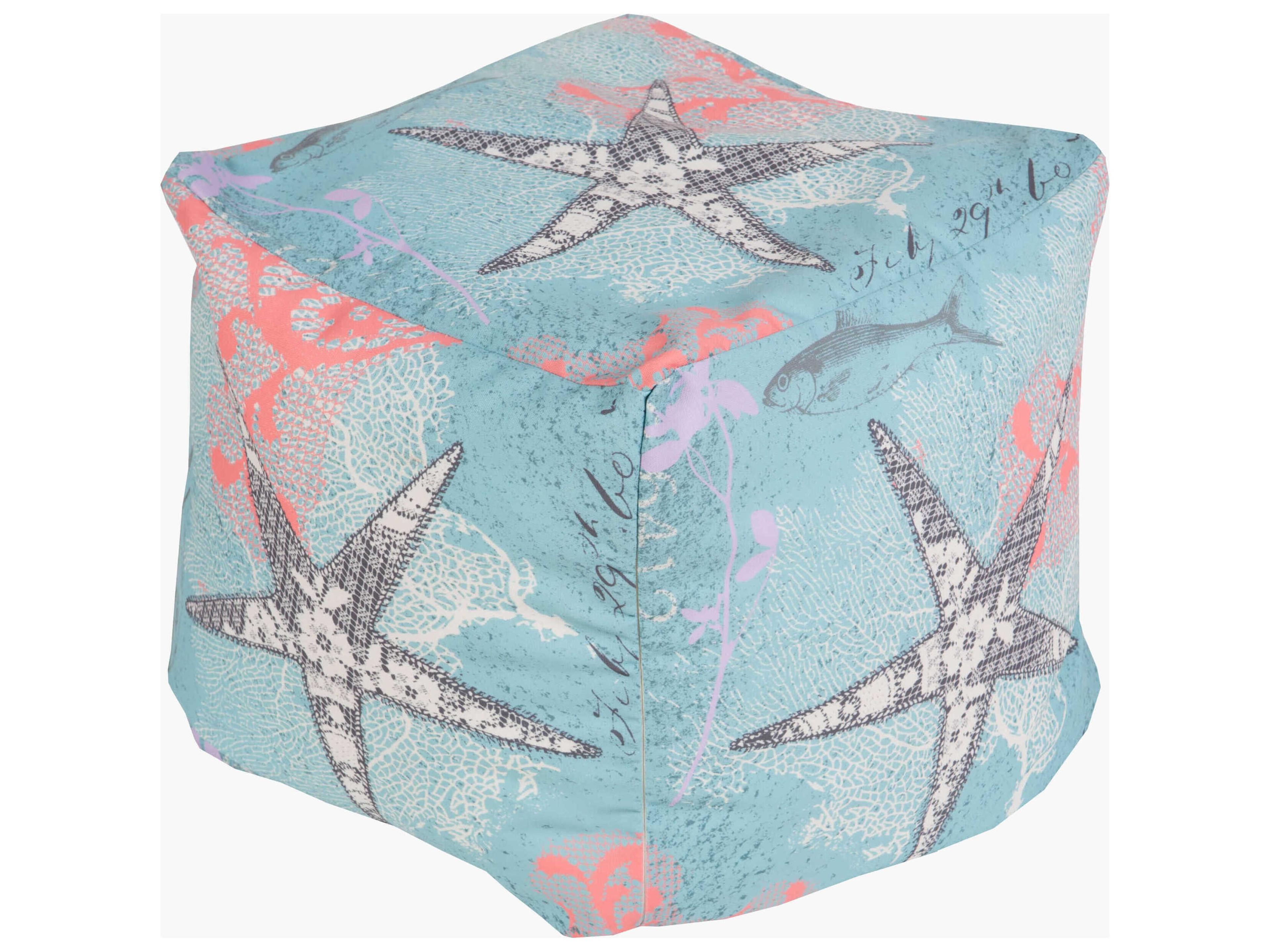 Rain Aqua Fabric Cushion Pouf