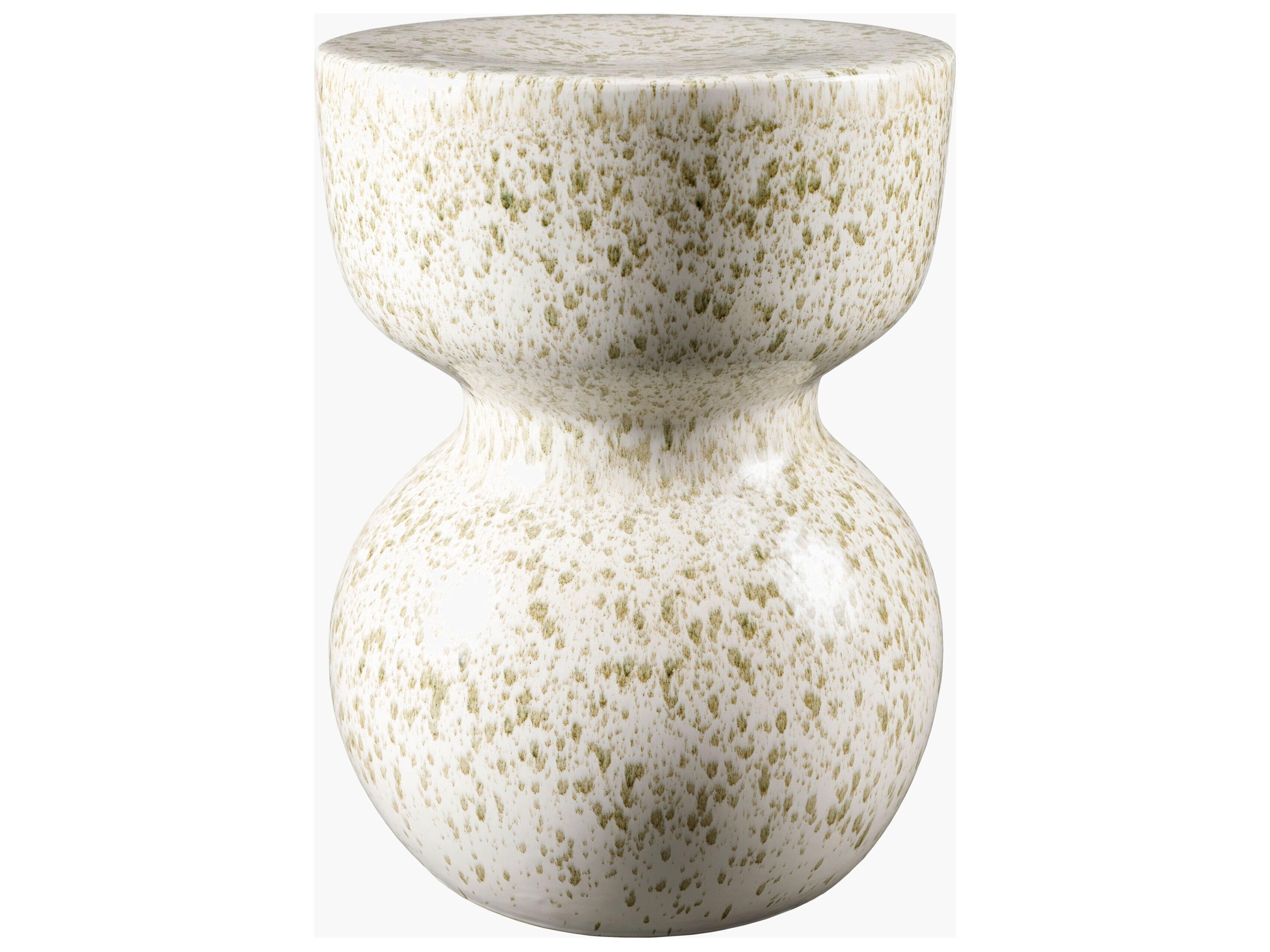 Arita Cream Sage Ceramic Round End Table
