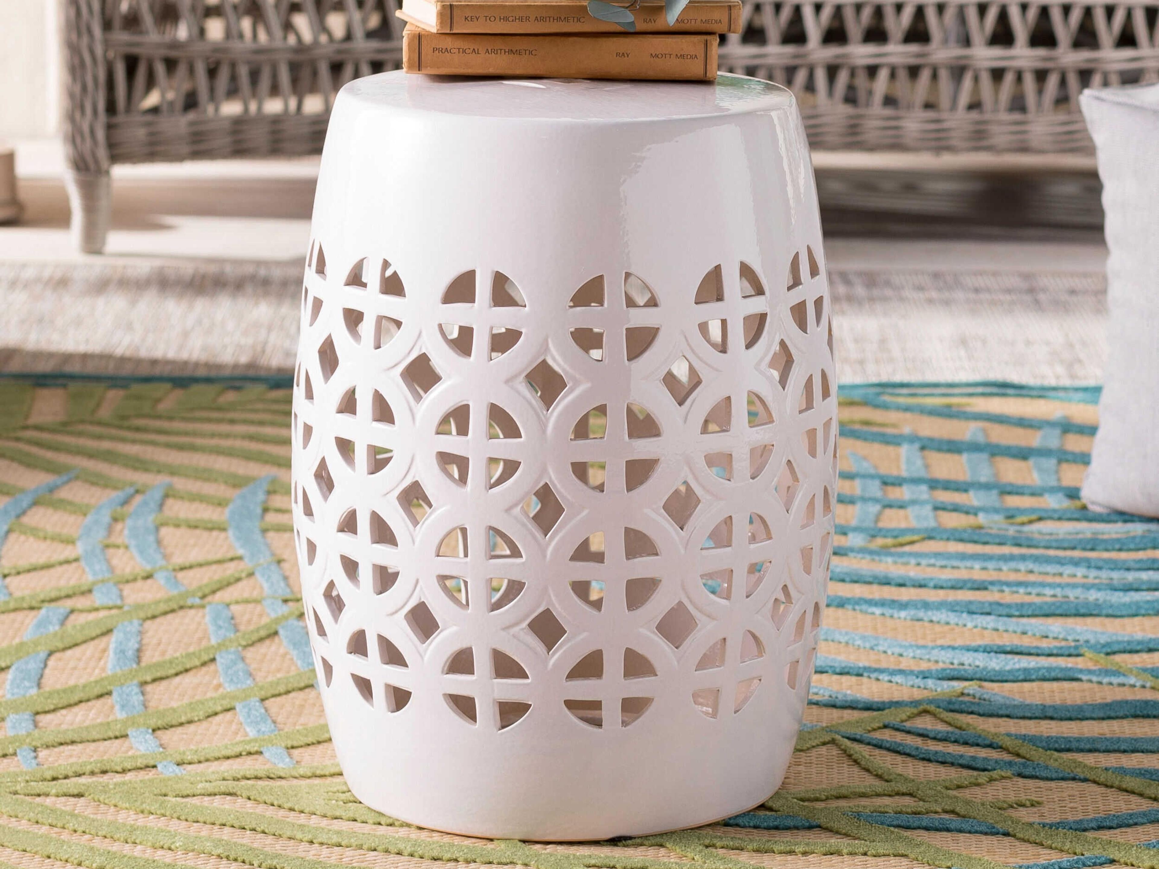 Livabliss by Surya Outdoor Ridgeway White Ceramic Round End Table