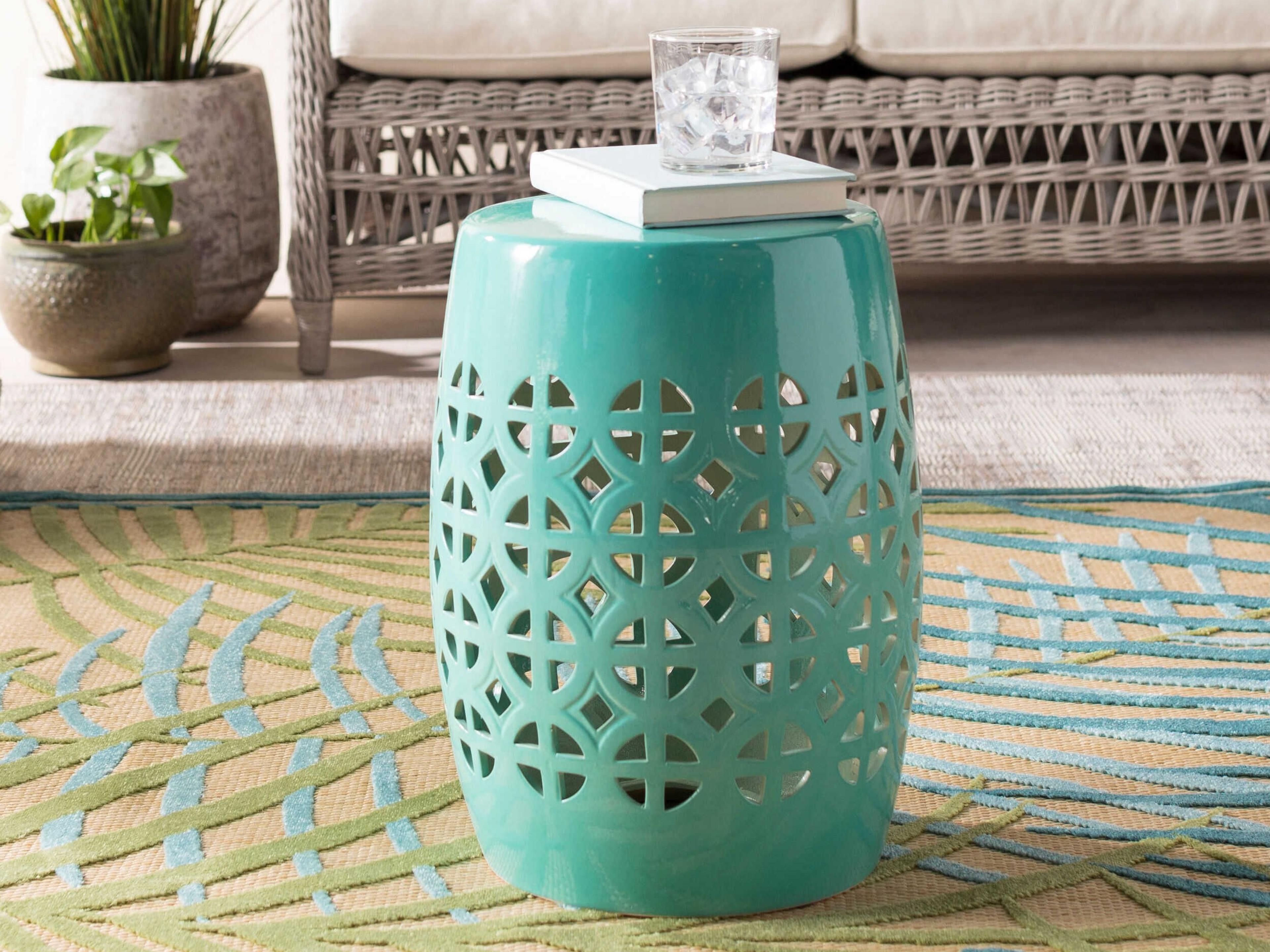 Livabliss by Surya Outdoor Ridgeway Emerald Ceramic Round End Table