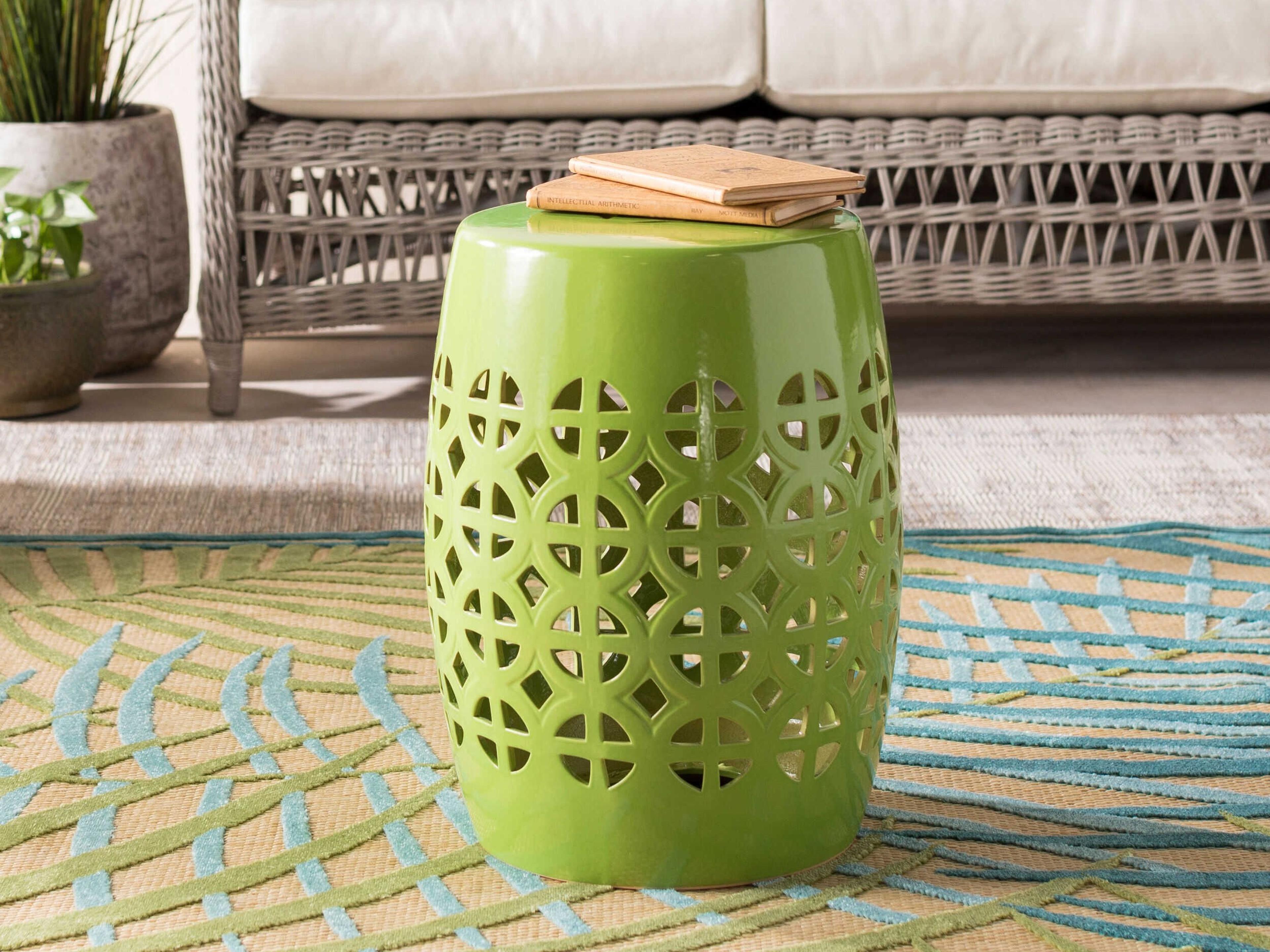 Livabliss by Surya Outdoor Ridgeway Grass Green Ceramic Round End Table