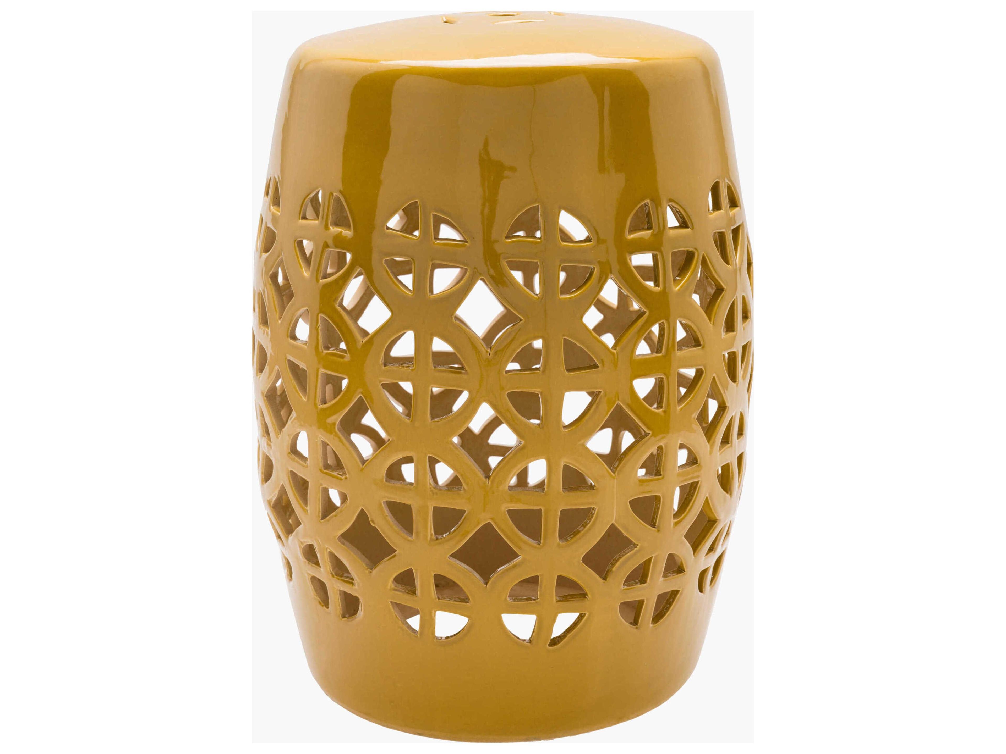 Livabliss by Surya Outdoor Ridgeway Mustard Ceramic Round End Table