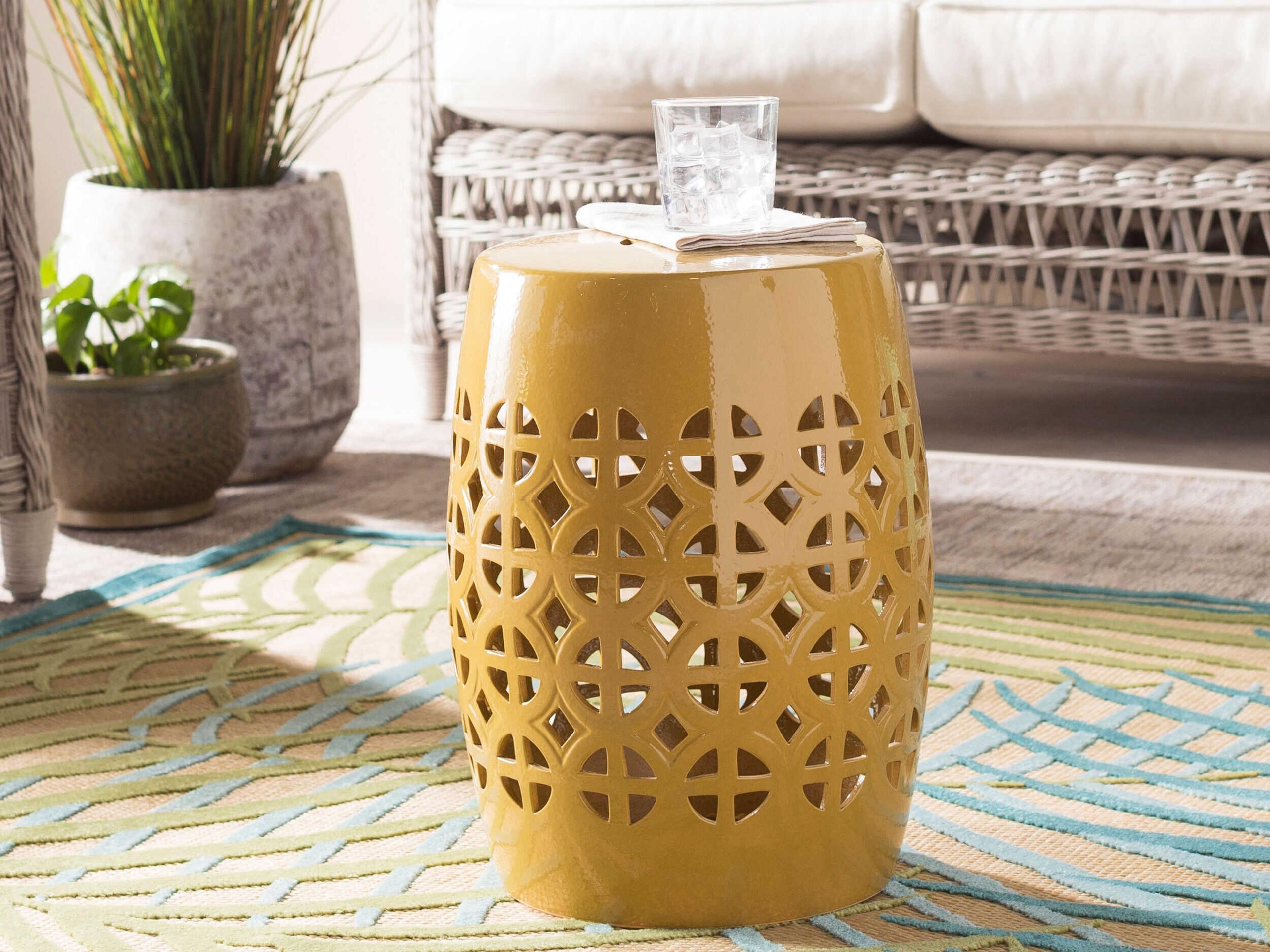 Livabliss by Surya Outdoor Ridgeway Mustard Ceramic Round End Table