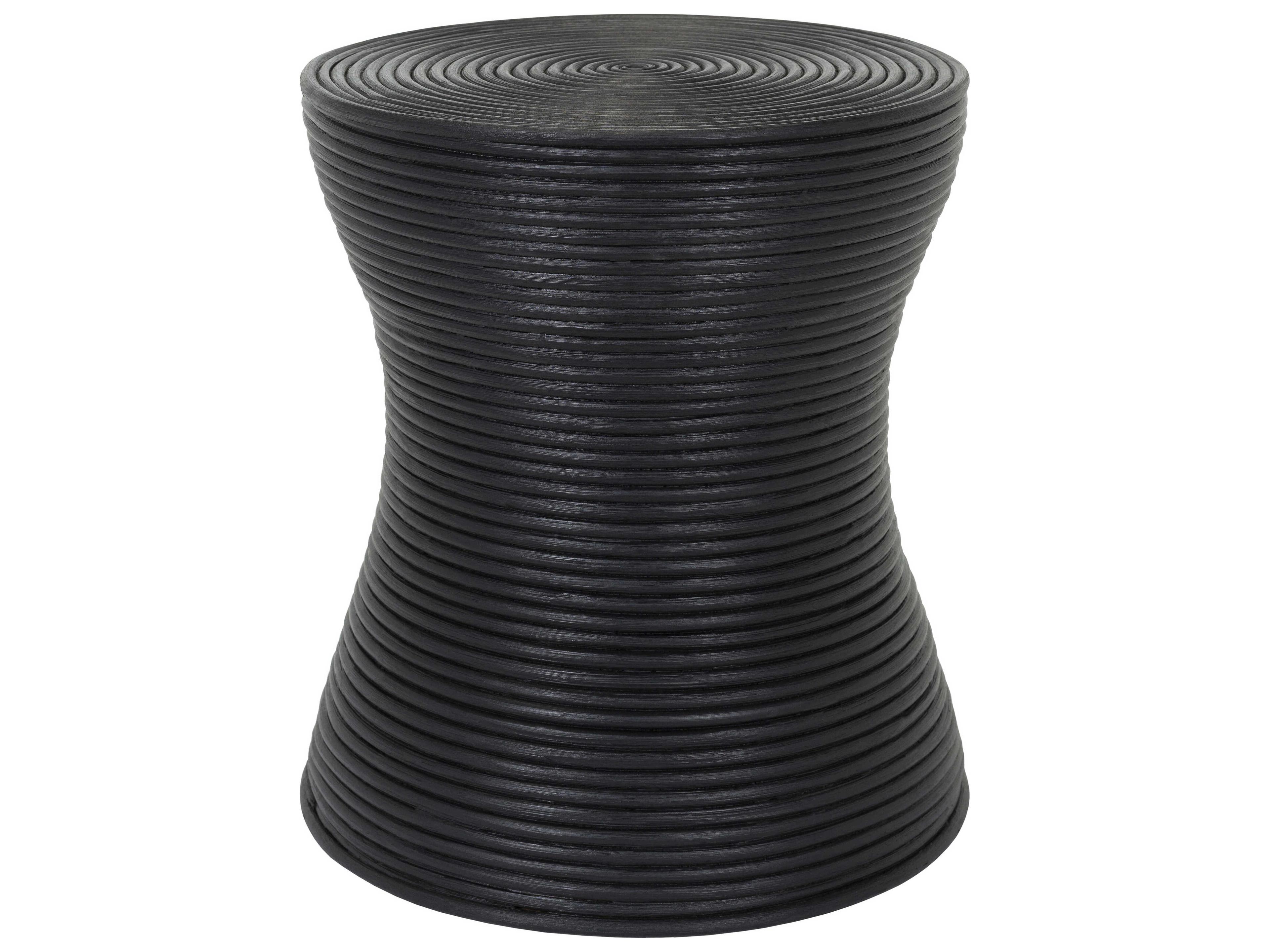 Balinese Round Wicker Black End Table