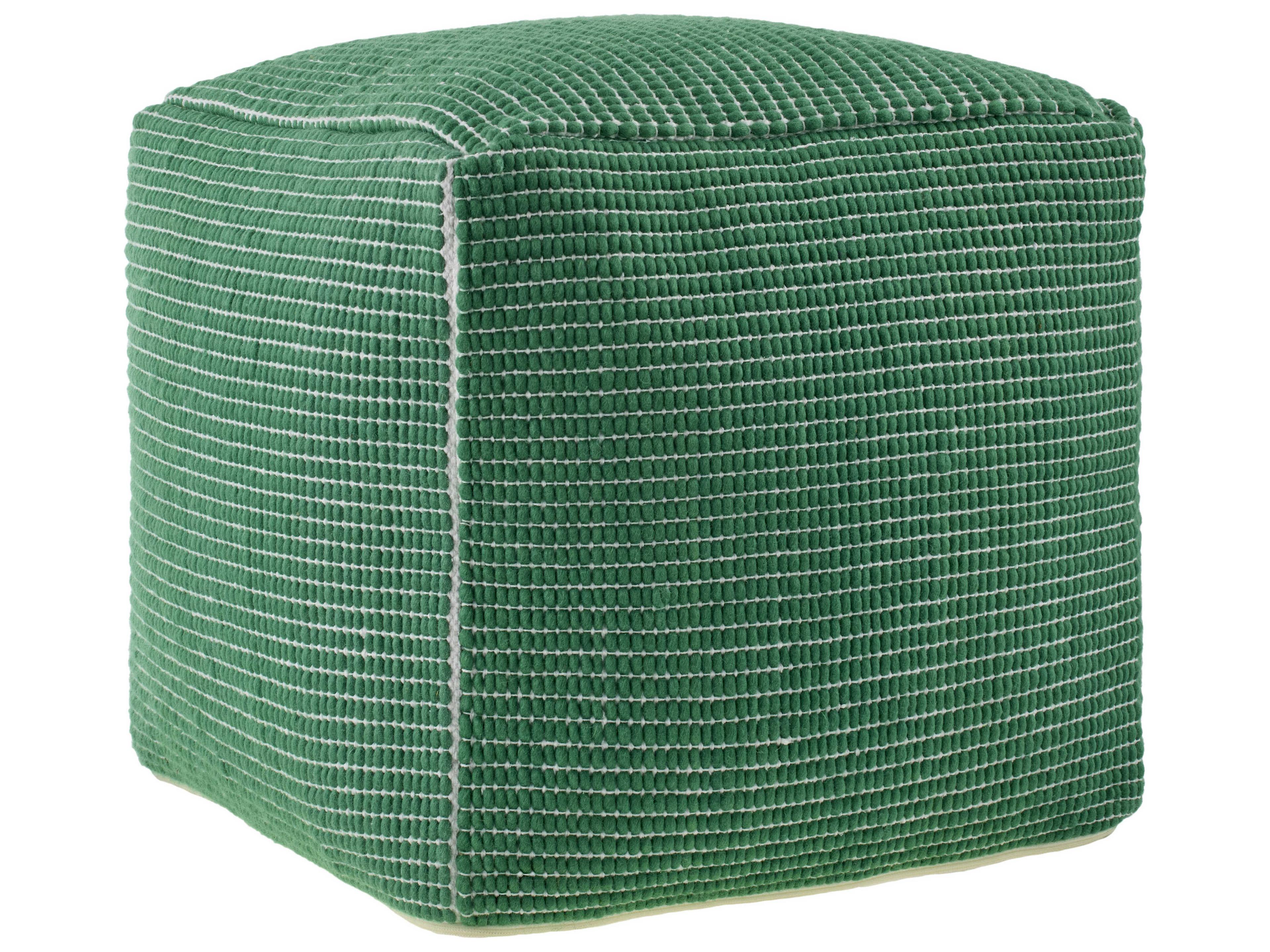 Chunky Grid Emerald Green Upholstered Pouf