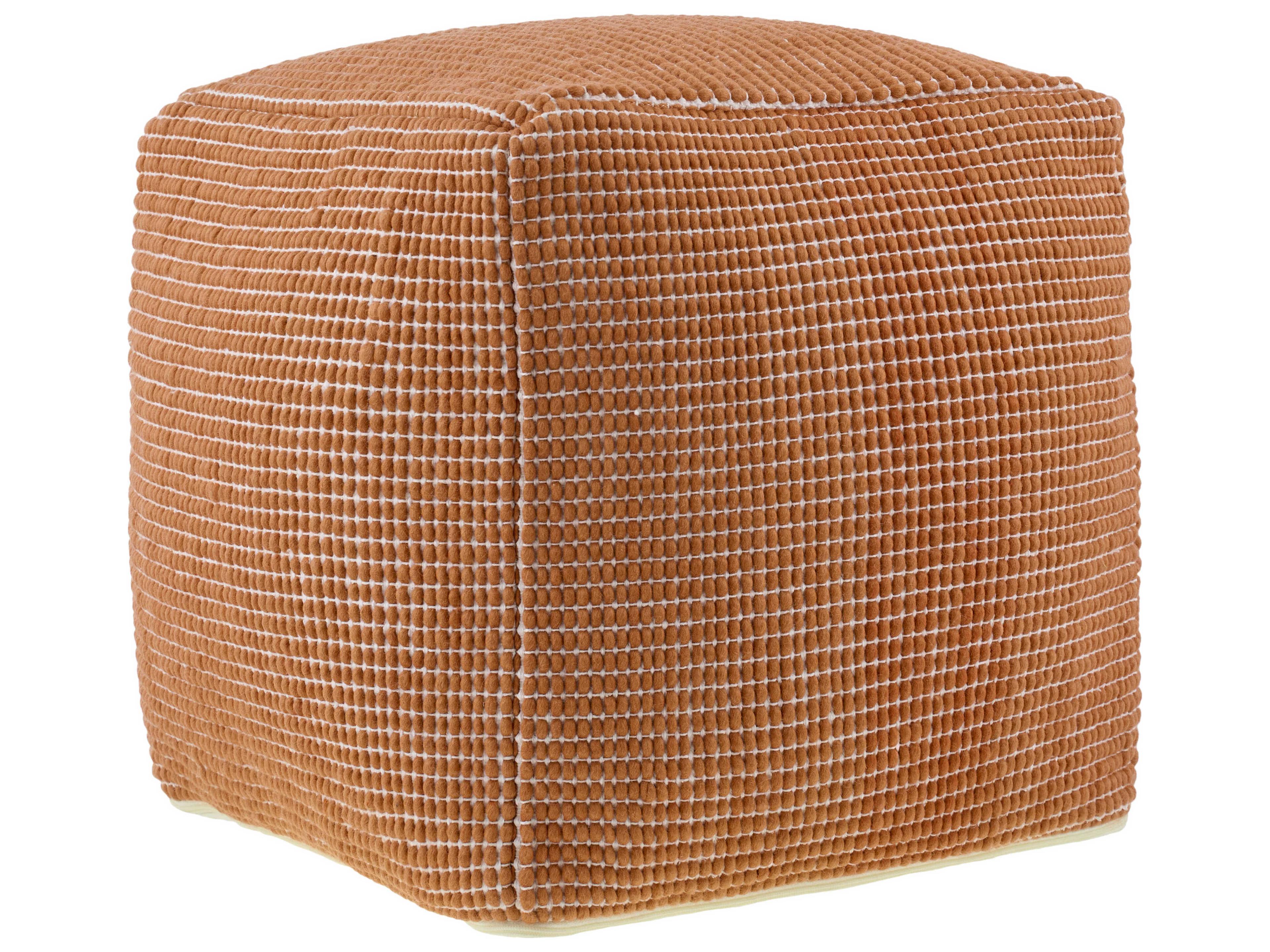 Chunky Grid Terracotta Brown Upholstered Pouf