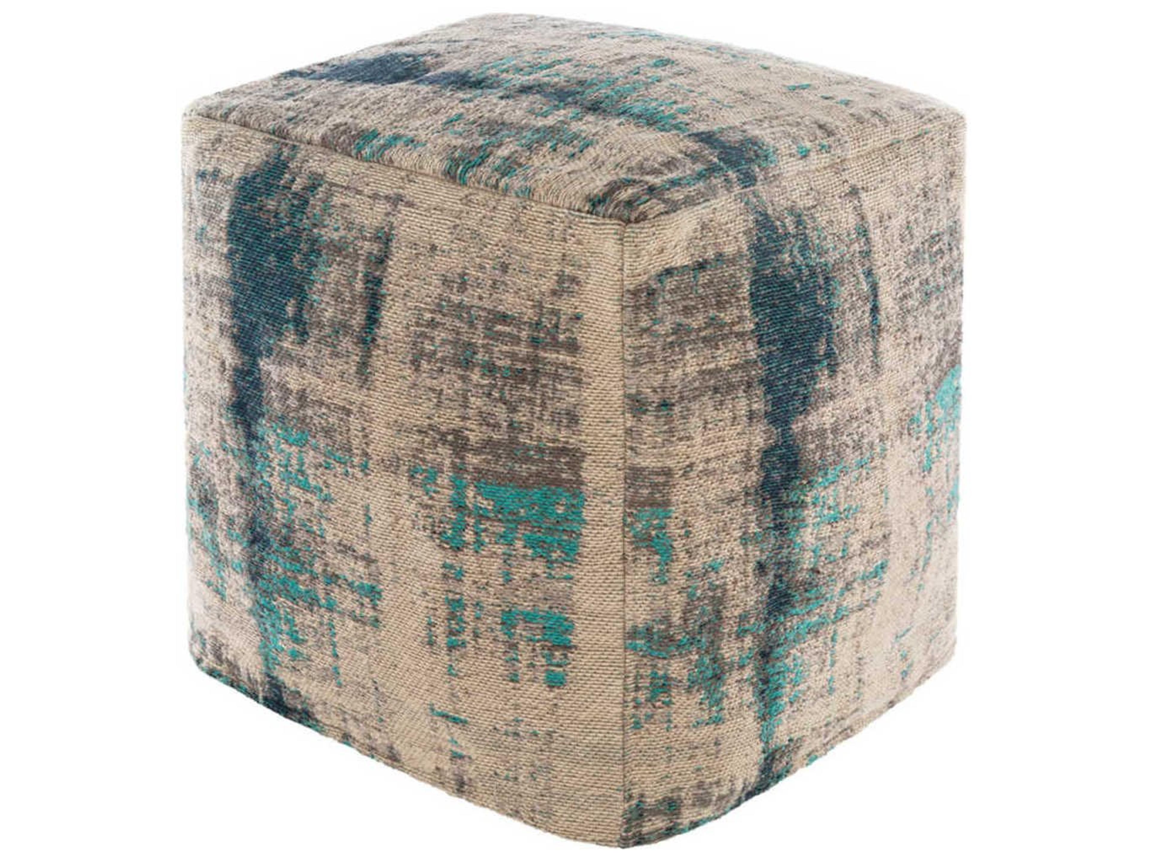 Livabliss by Surya Dalen Aqua Dark Blue Ivory Gray White Upholstered Ottoman