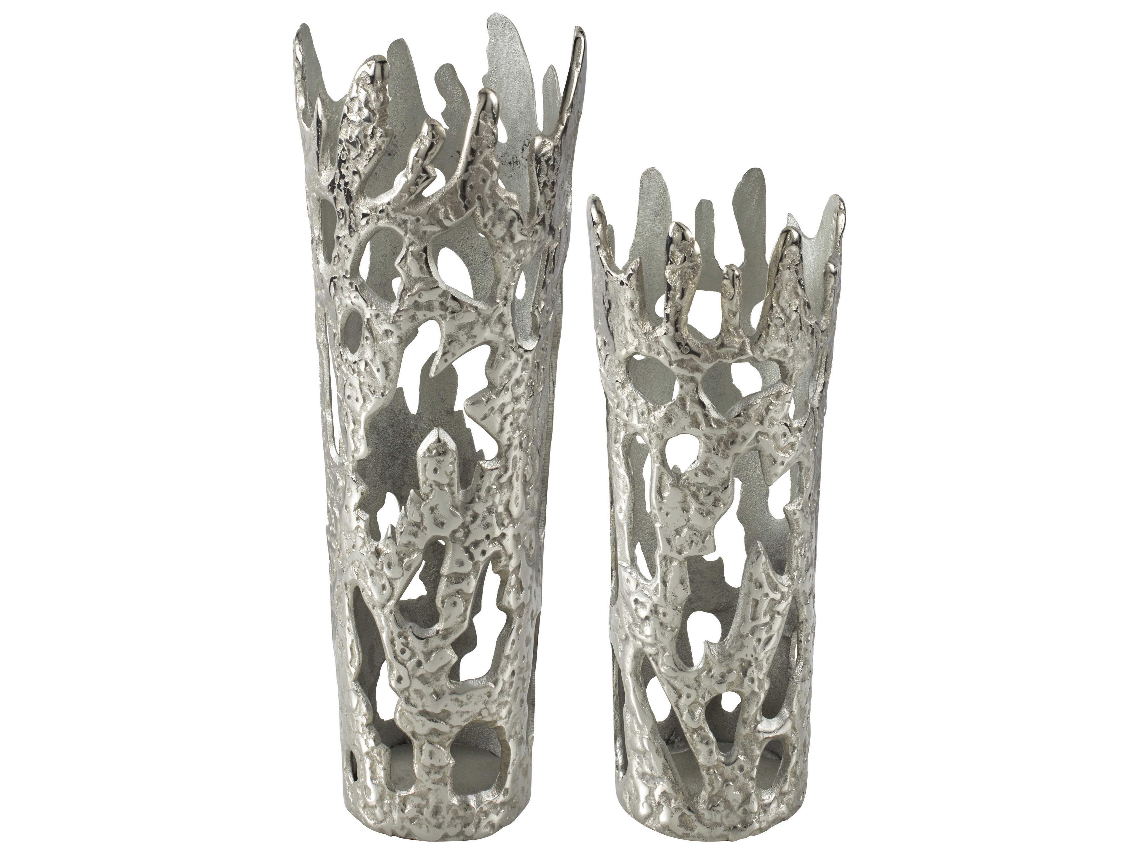 Livabliss by Surya Achaean Metallic Silver Vase (Set of 2)